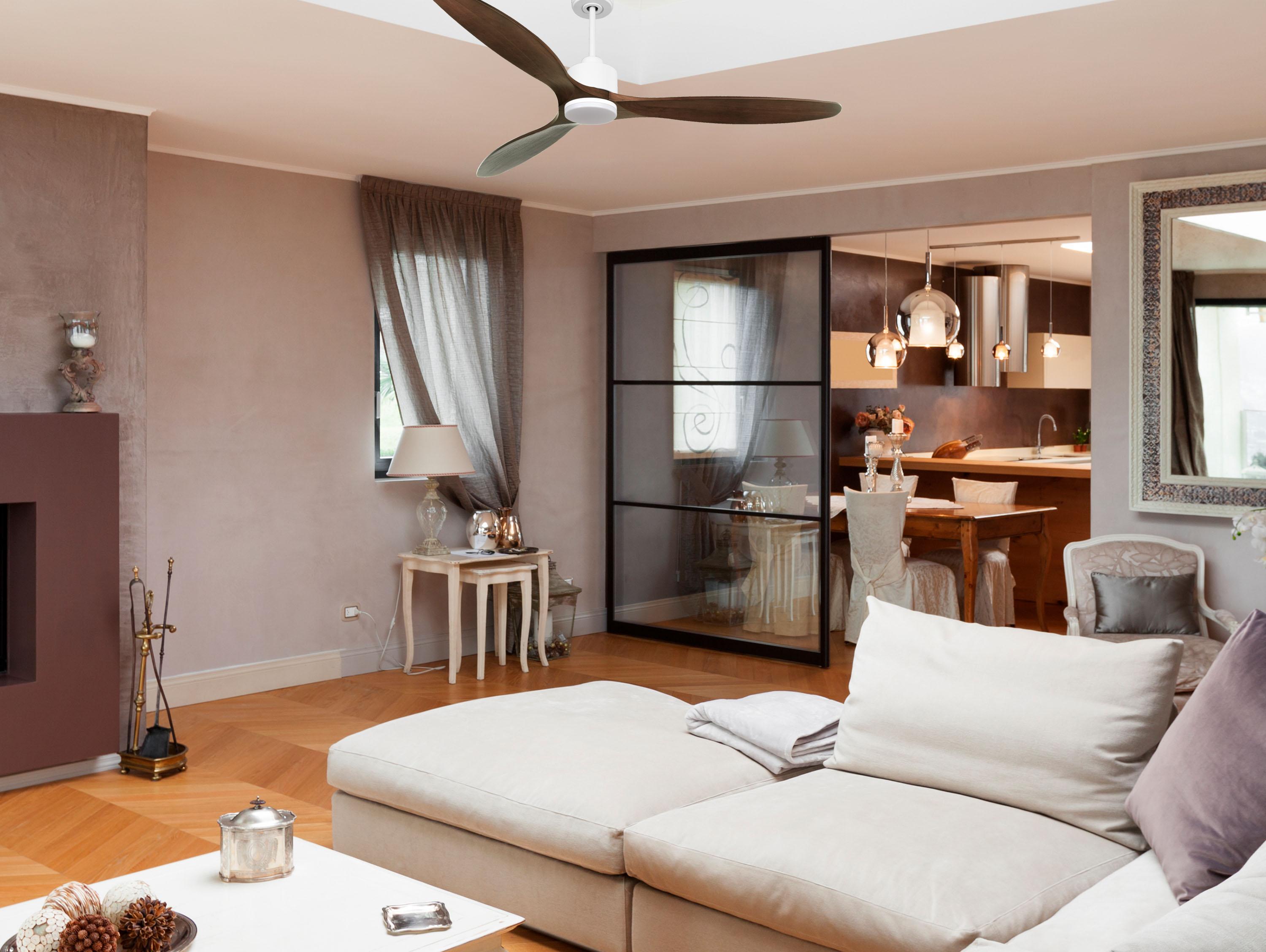 Ventilatore da soffitto Reversibile Termostato Dimmabile Wifi Motore CC Tetti inclinati Telecomando Luce a tre toni Hypersilence Memoria
