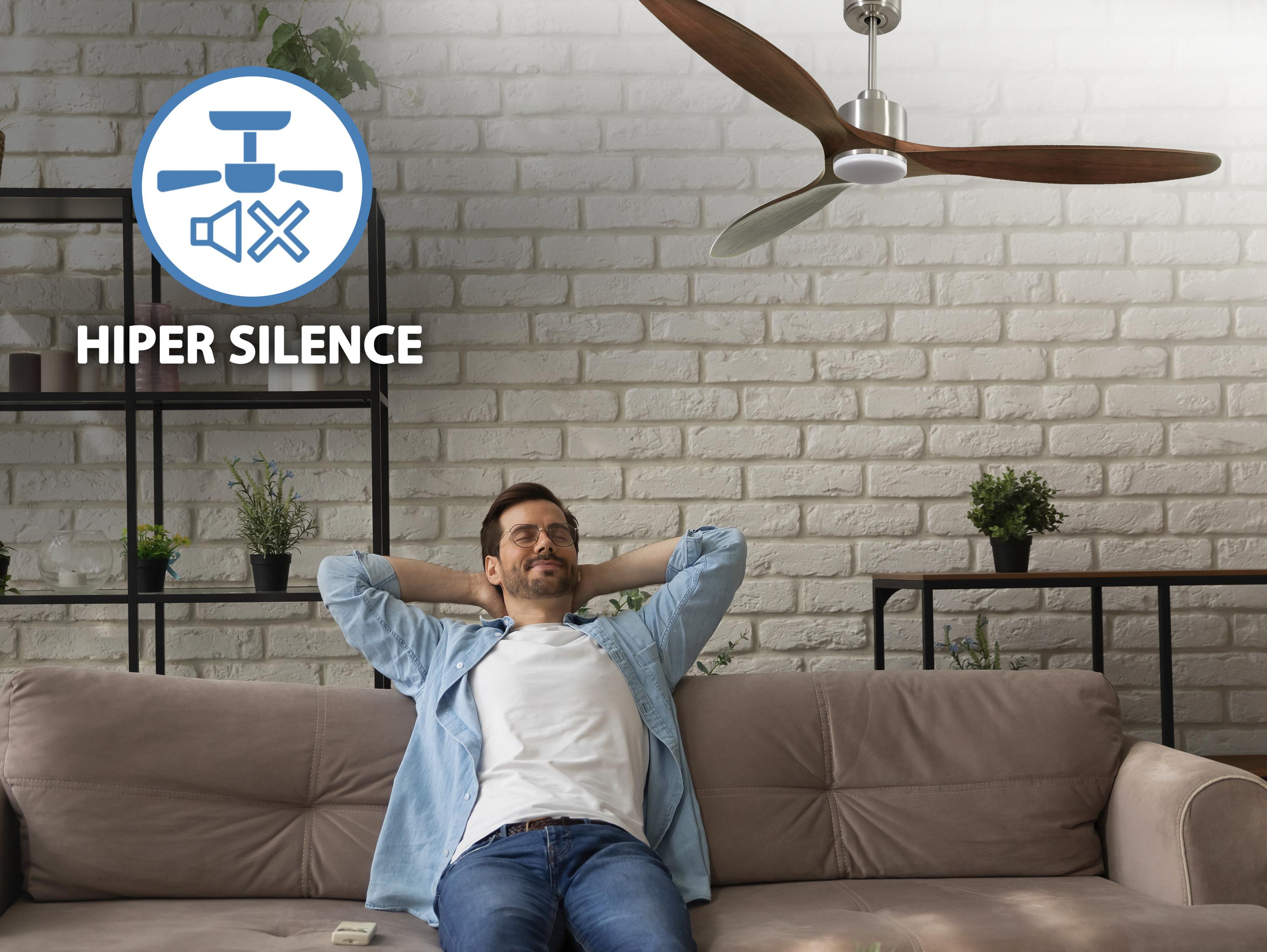 Ventilatore da soffitto Reversibile Termostato Dimmabile Wifi Motore CC Tetti inclinati Telecomando Luce a tre toni Hypersilence Memoria