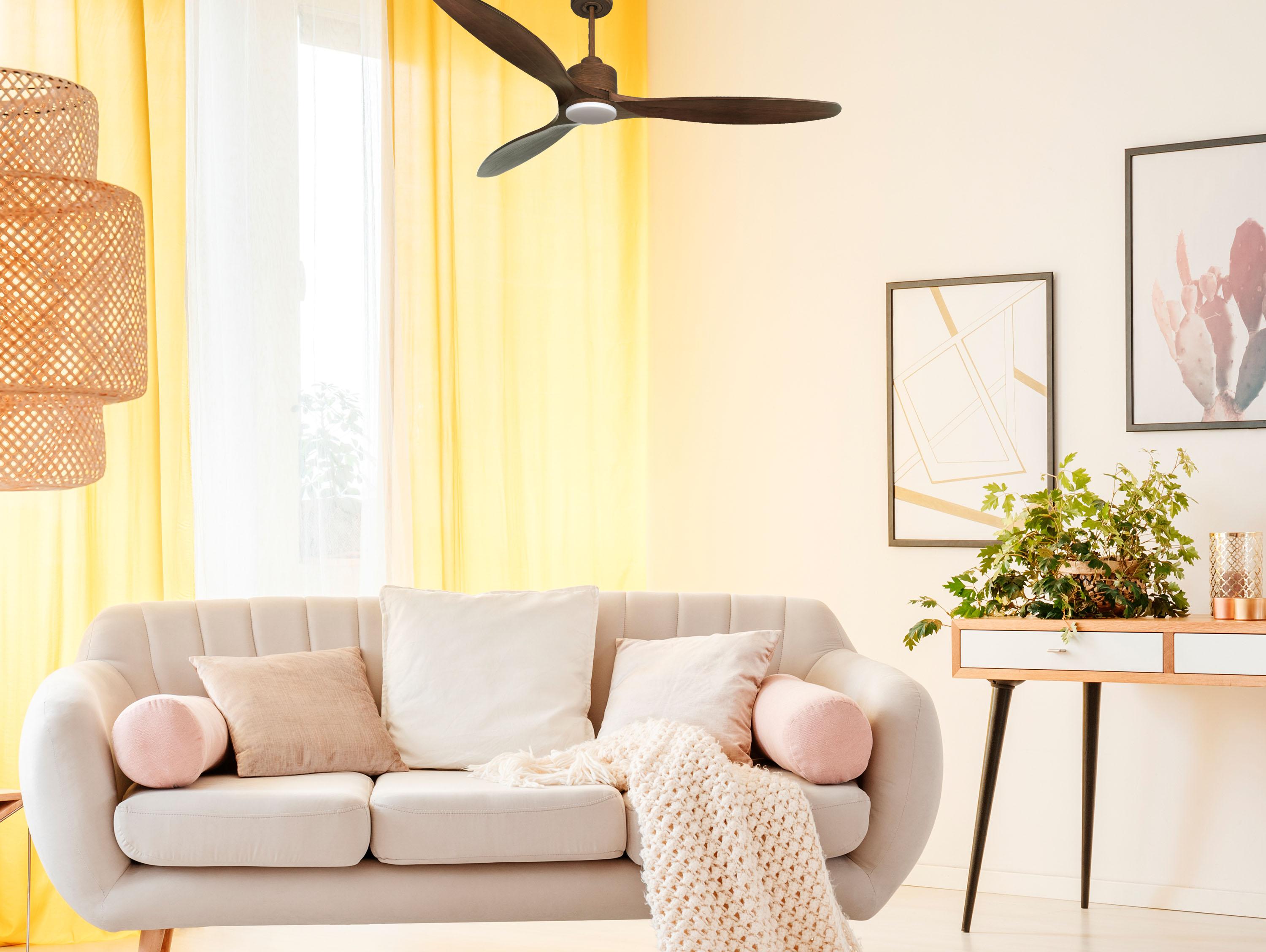 Ventilatore da soffitto Reversibile Termostato Dimmabile Wifi Motore CC Tetti inclinati Telecomando Luce a tre toni Hypersilence Memoria