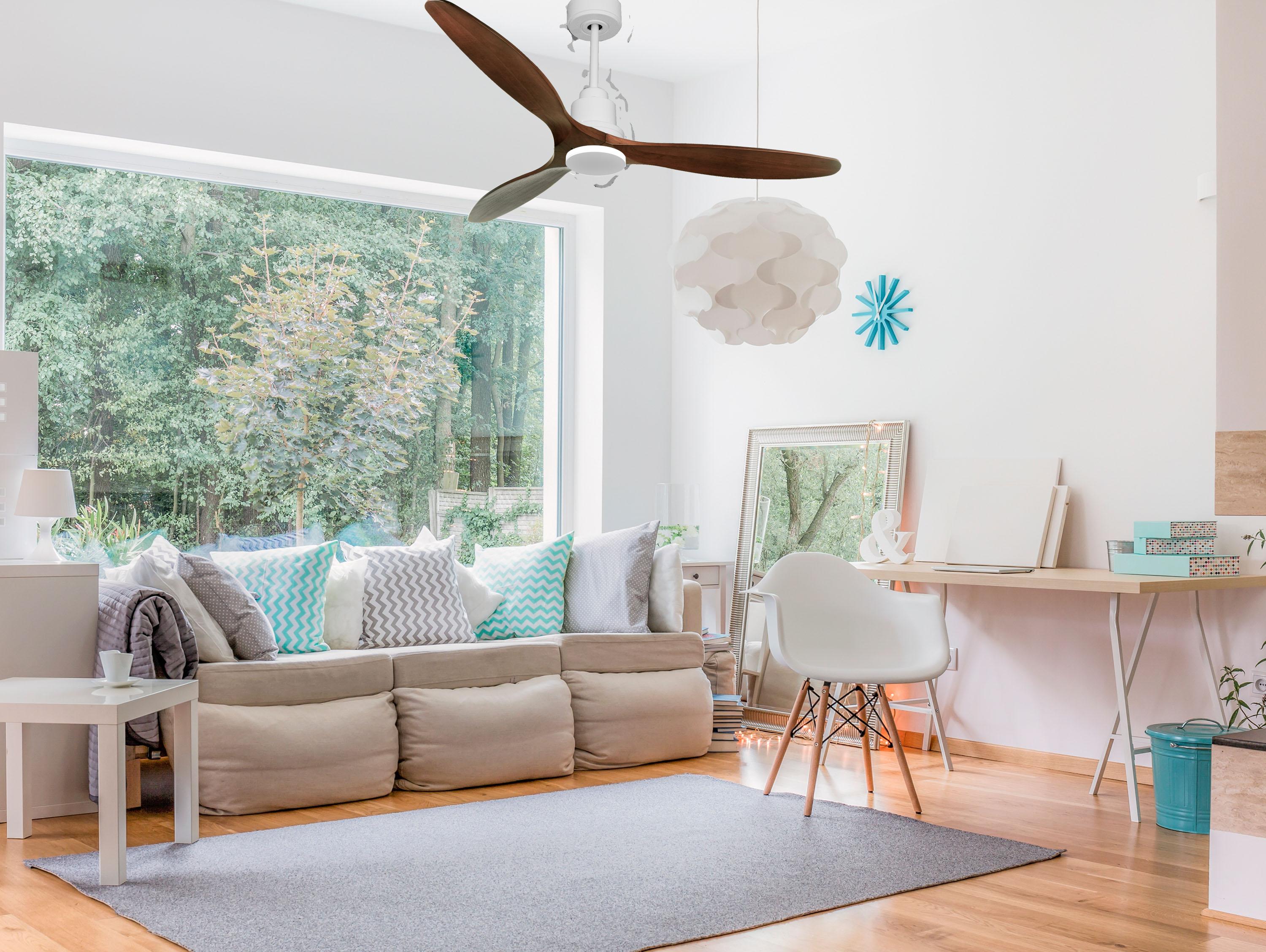Ventilatore da soffitto Reversibile Termostato Wifi Motore CC Tetti inclinati Telecomando Hypersilence Memoria
