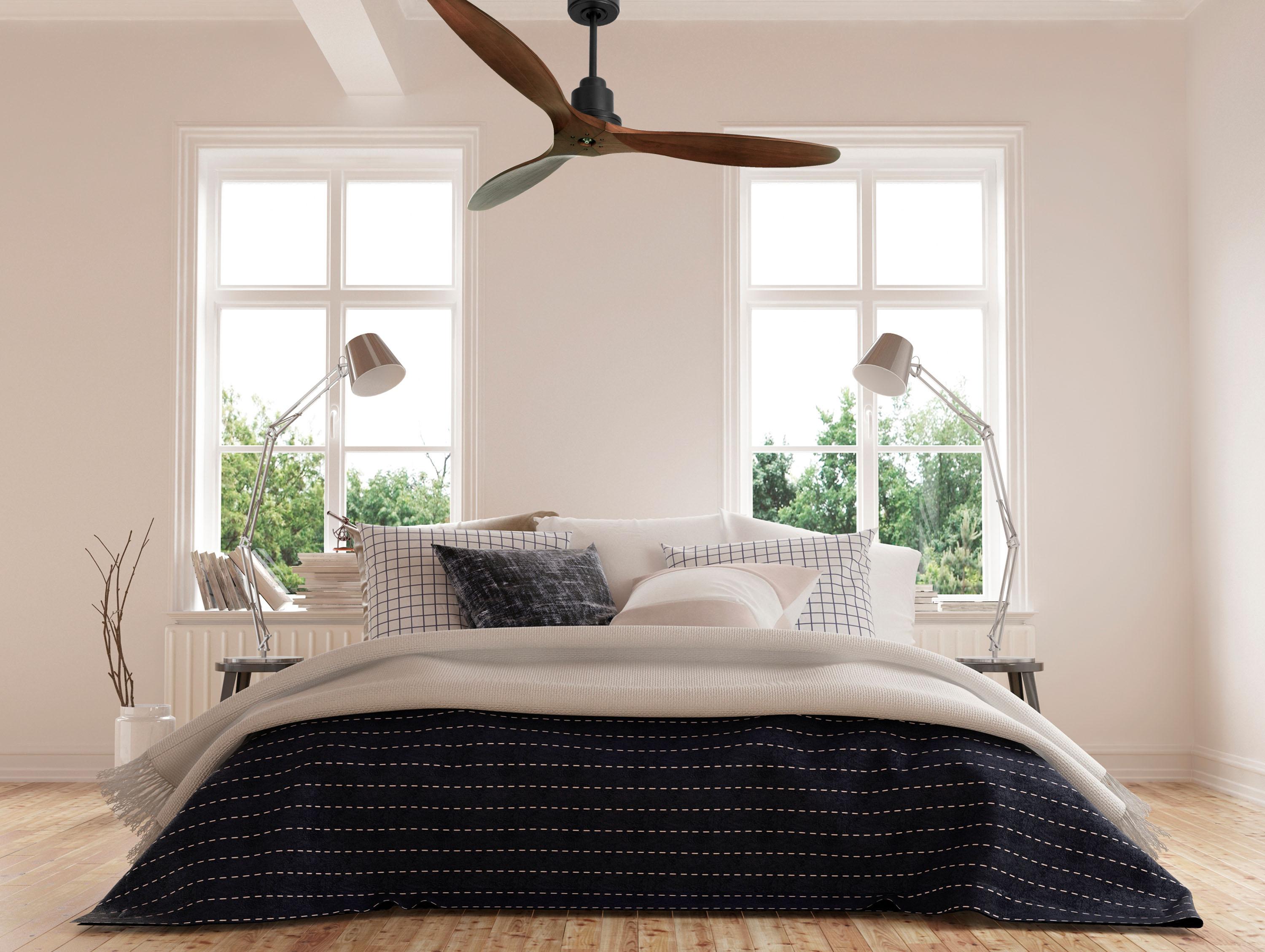 Ventilatore da soffitto Reversibile Termostato Dimmabile Wifi Motore CC Tetti inclinati Telecomando Luce a tre toni Hypersilence Memoria Shopify Vendible (AUTOMATICO)