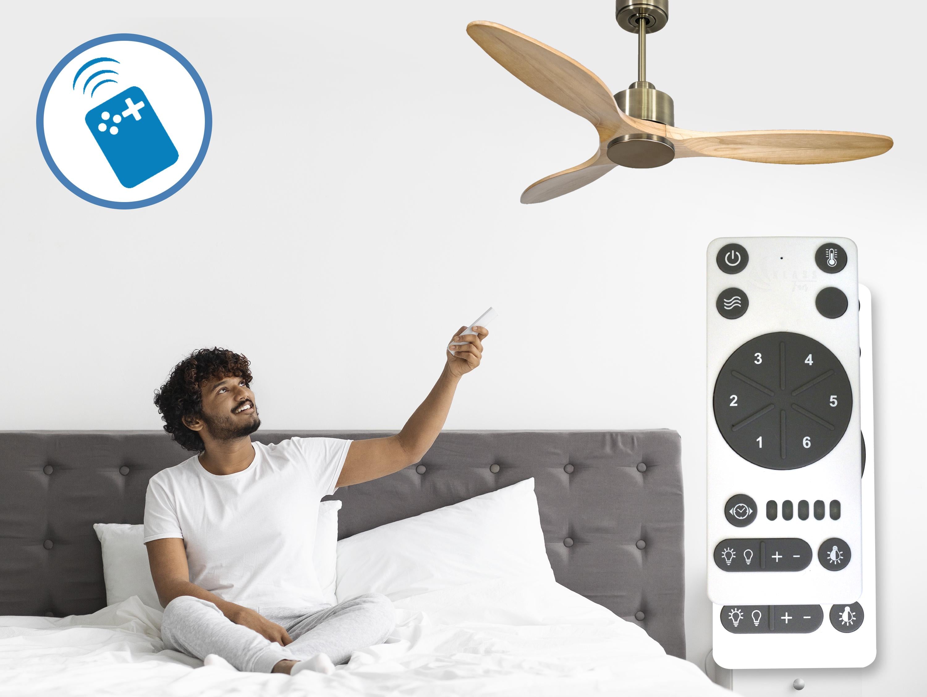 Ventilatore da soffitto Reversibile Termostato Wifi Motore CC Tetti inclinati Telecomando Hypersilence Memoria