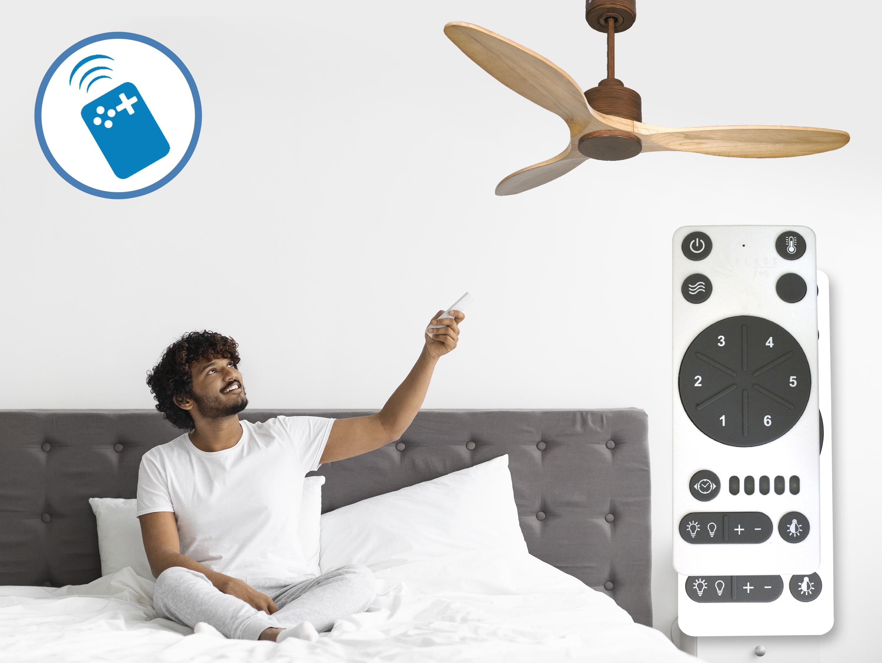 Ventilatore da soffitto Reversibile Termostato Wifi Motore CC Tetti inclinati Telecomando Hypersilence Memoria