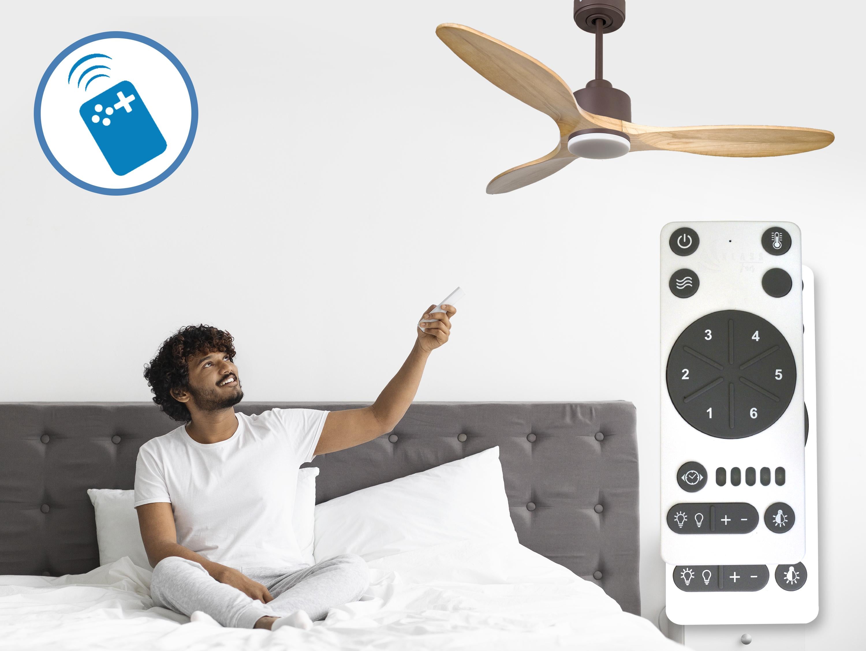 Ventilatore da soffitto Reversibile Termostato Dimmabile Wifi Motore CC Tetti inclinati Telecomando Luce a tre toni Hypersilence Memoria