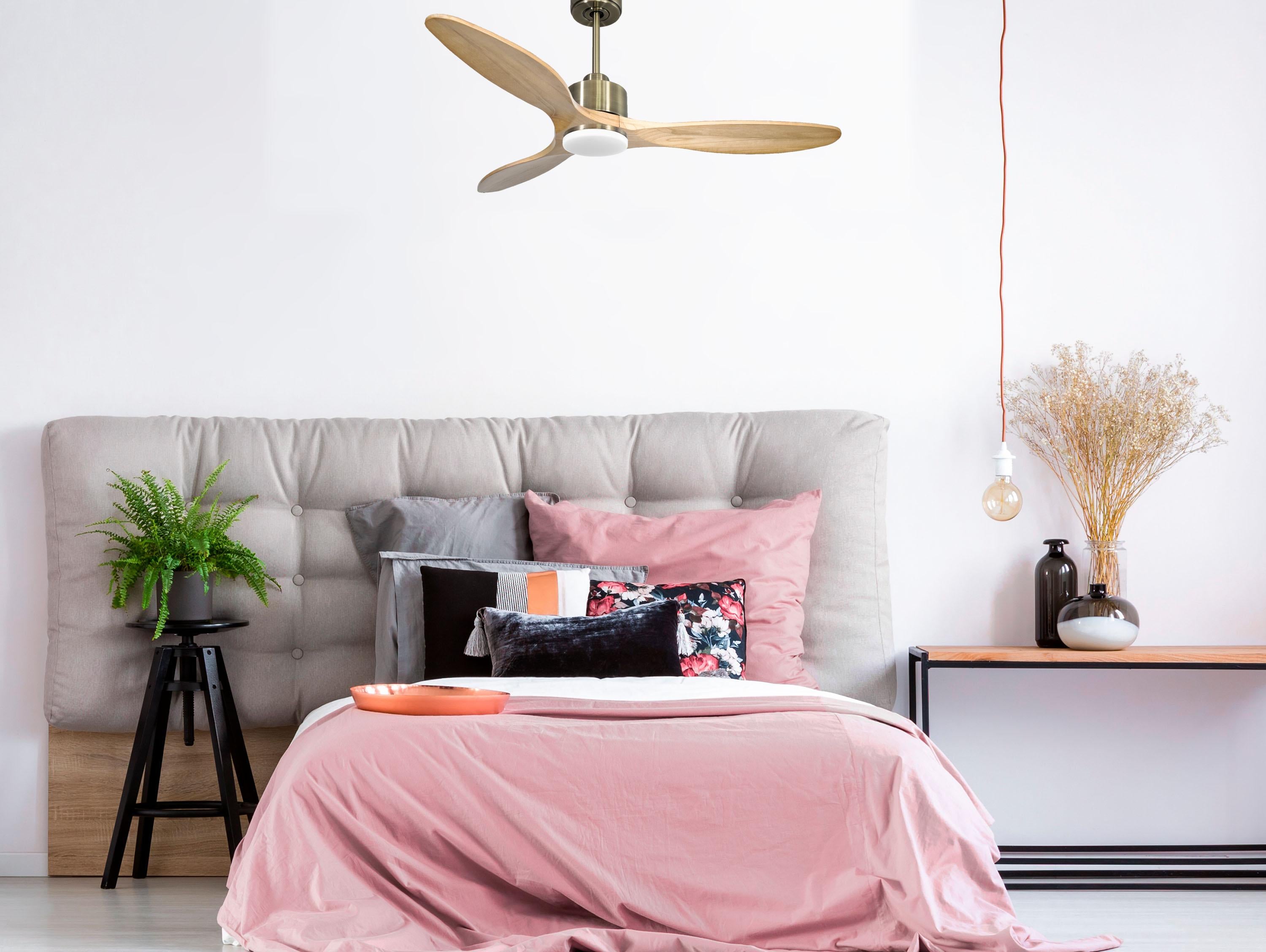 Ventilatore da soffitto Reversibile Termostato Dimmabile Wifi Motore CC Tetti inclinati Telecomando Luce a tre toni Hypersilence Memoria