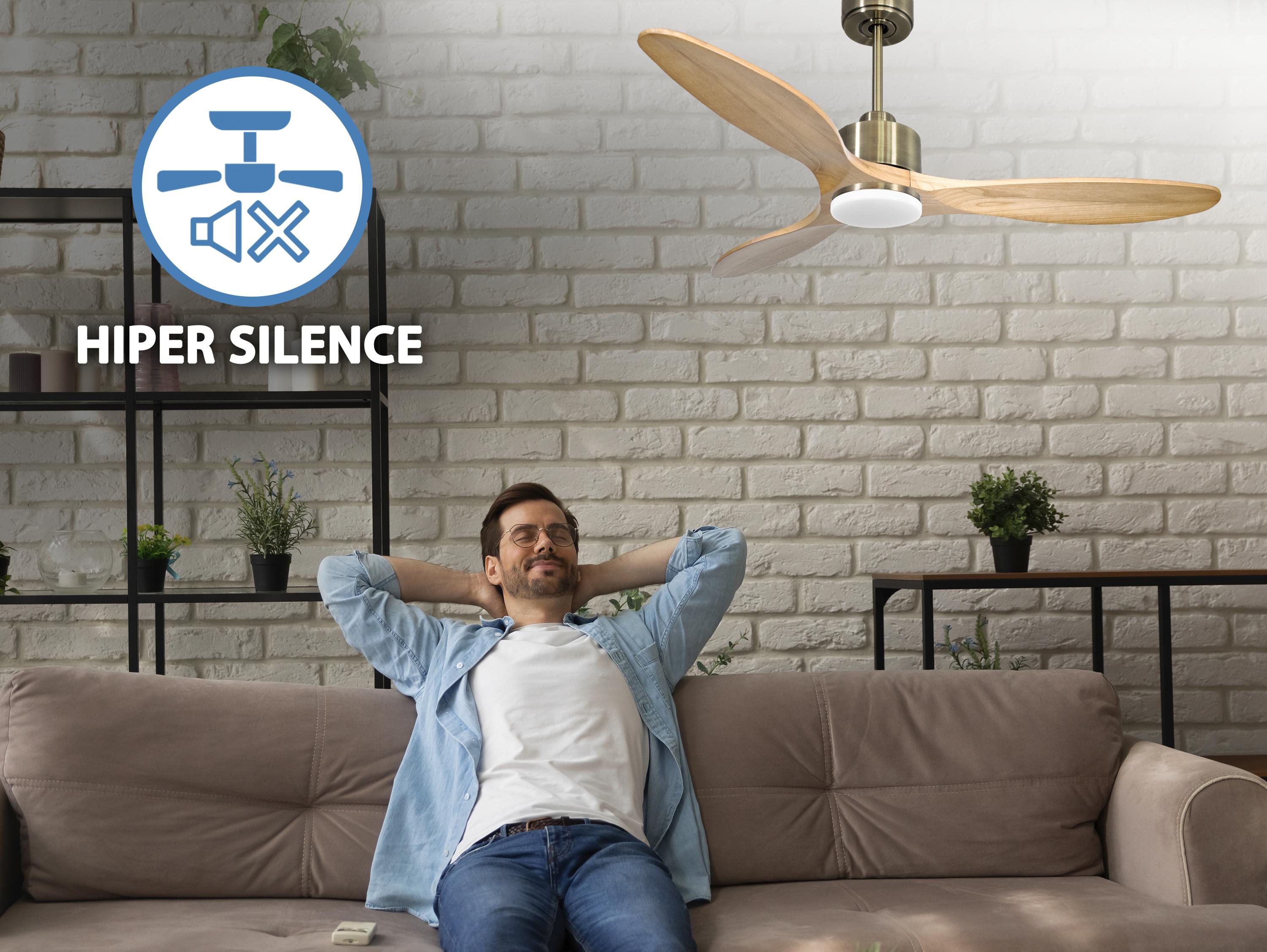Ventilatore da soffitto Reversibile Termostato Dimmabile Wifi Motore CC Tetti inclinati Telecomando Luce a tre toni Hypersilence Memoria