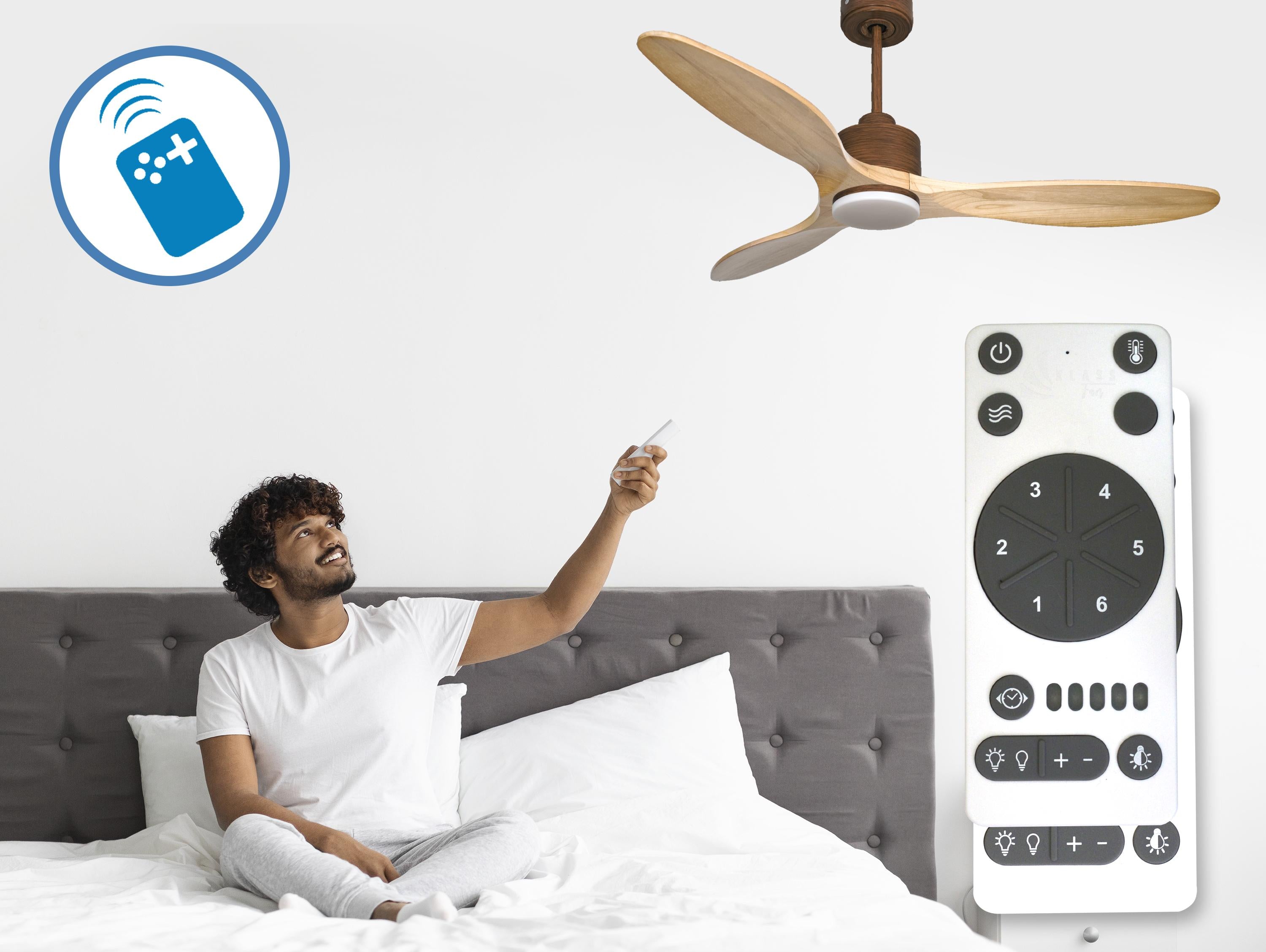 Ventilatore da soffitto Reversibile Termostato Dimmabile Wifi Motore CC Tetti inclinati Telecomando Luce a tre toni Hypersilence Memoria