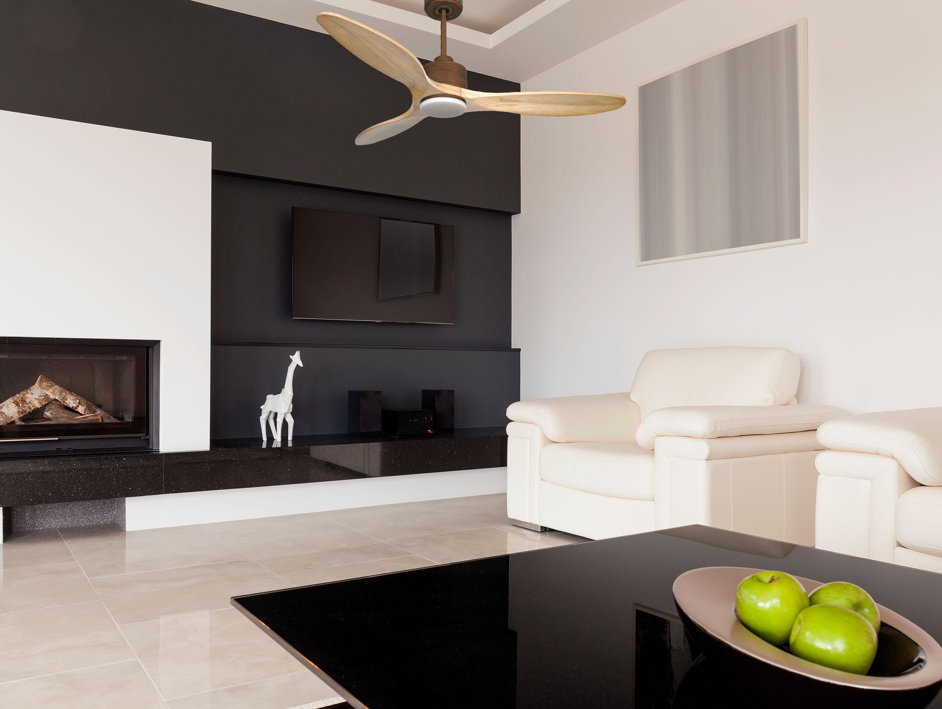 Ventilatore da soffitto Reversibile Termostato Dimmabile Wifi Motore CC Tetti inclinati Telecomando Luce a tre toni Hypersilence Memoria
