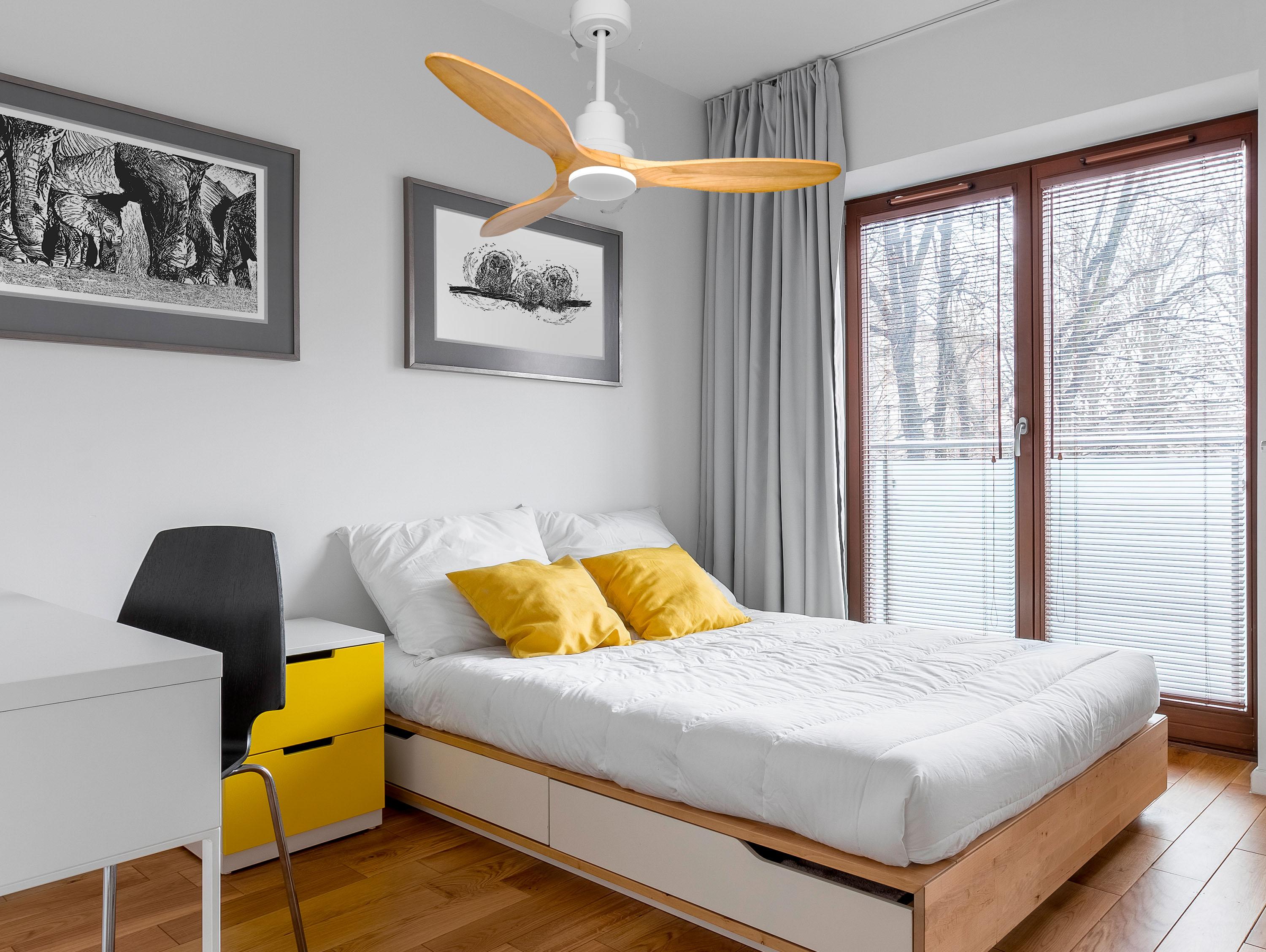 Ventilatore da soffitto Reversibile Termostato Paese vendibile Wifi Motore CC Tetti inclinati Telecomando Hypersilence Memoria