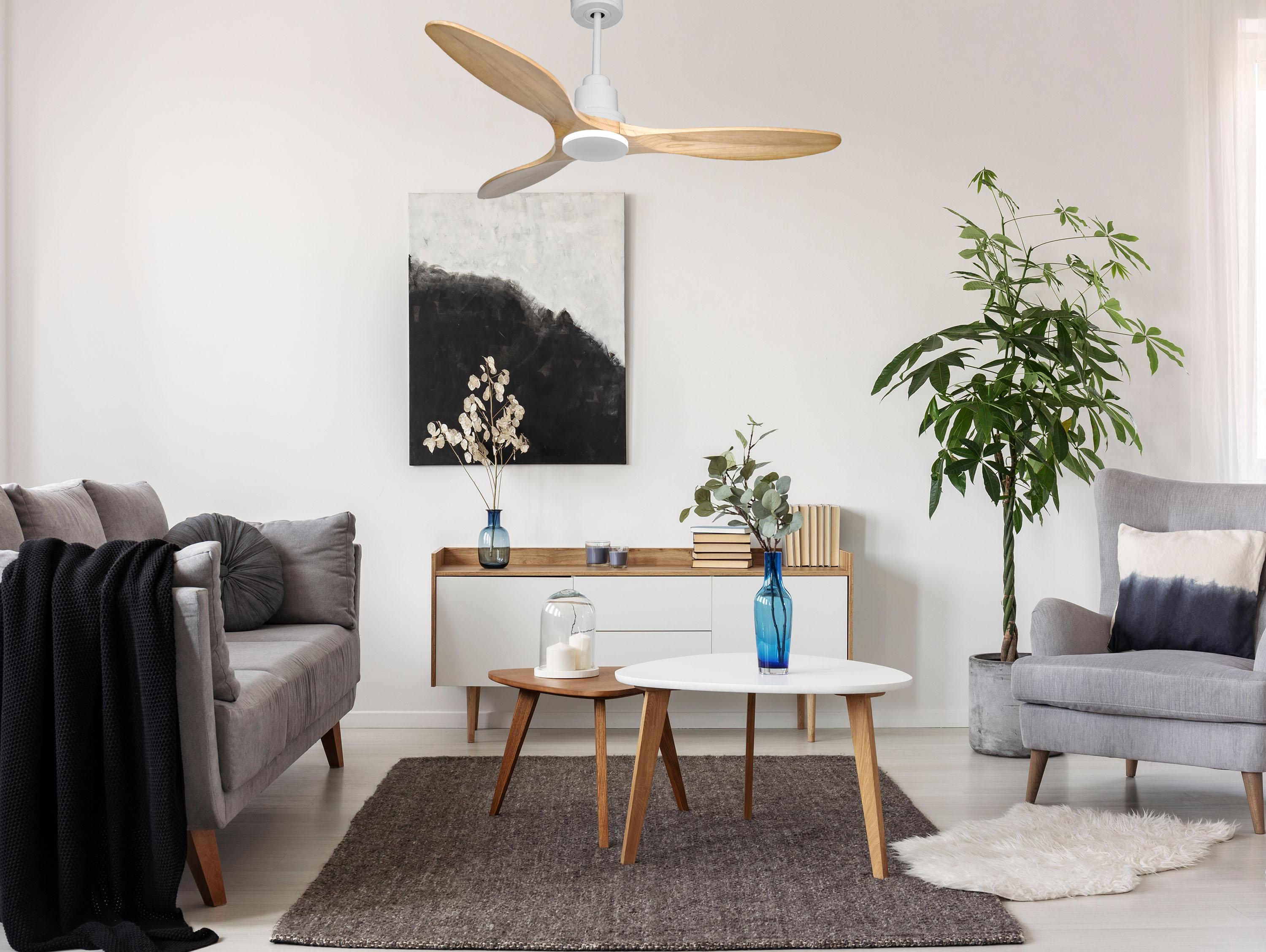 Ventilatore da soffitto Reversibile Termostato Paese vendibile Wifi Motore CC Tetti inclinati Telecomando Hypersilence Memoria