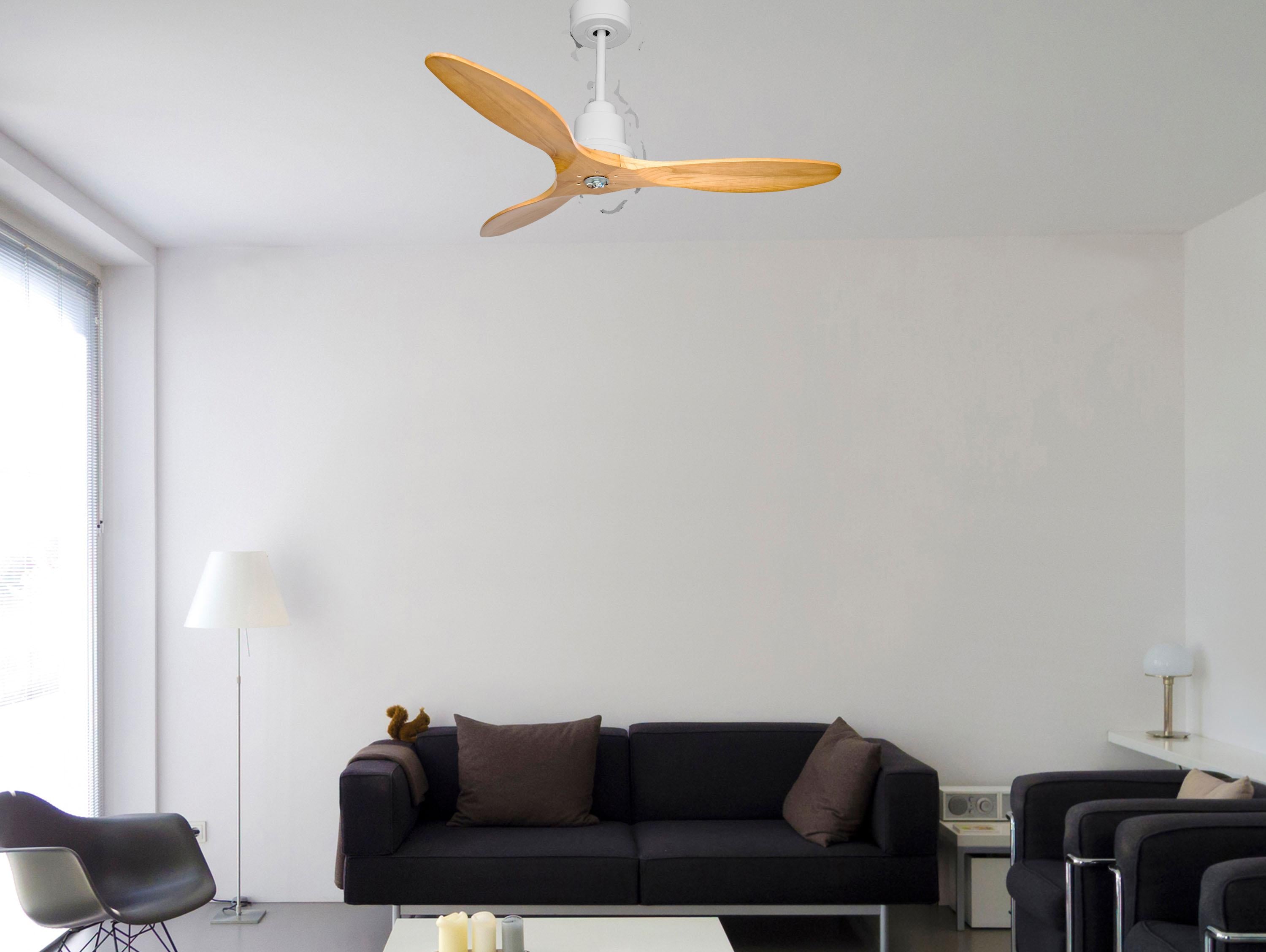 Ventilatore da soffitto Reversibile Termostato Dimmabile Wifi Motore CC Tetti inclinati Telecomando Luce a tre toni Hypersilence Memoria Shopify Vendible (AUTOMATICO)