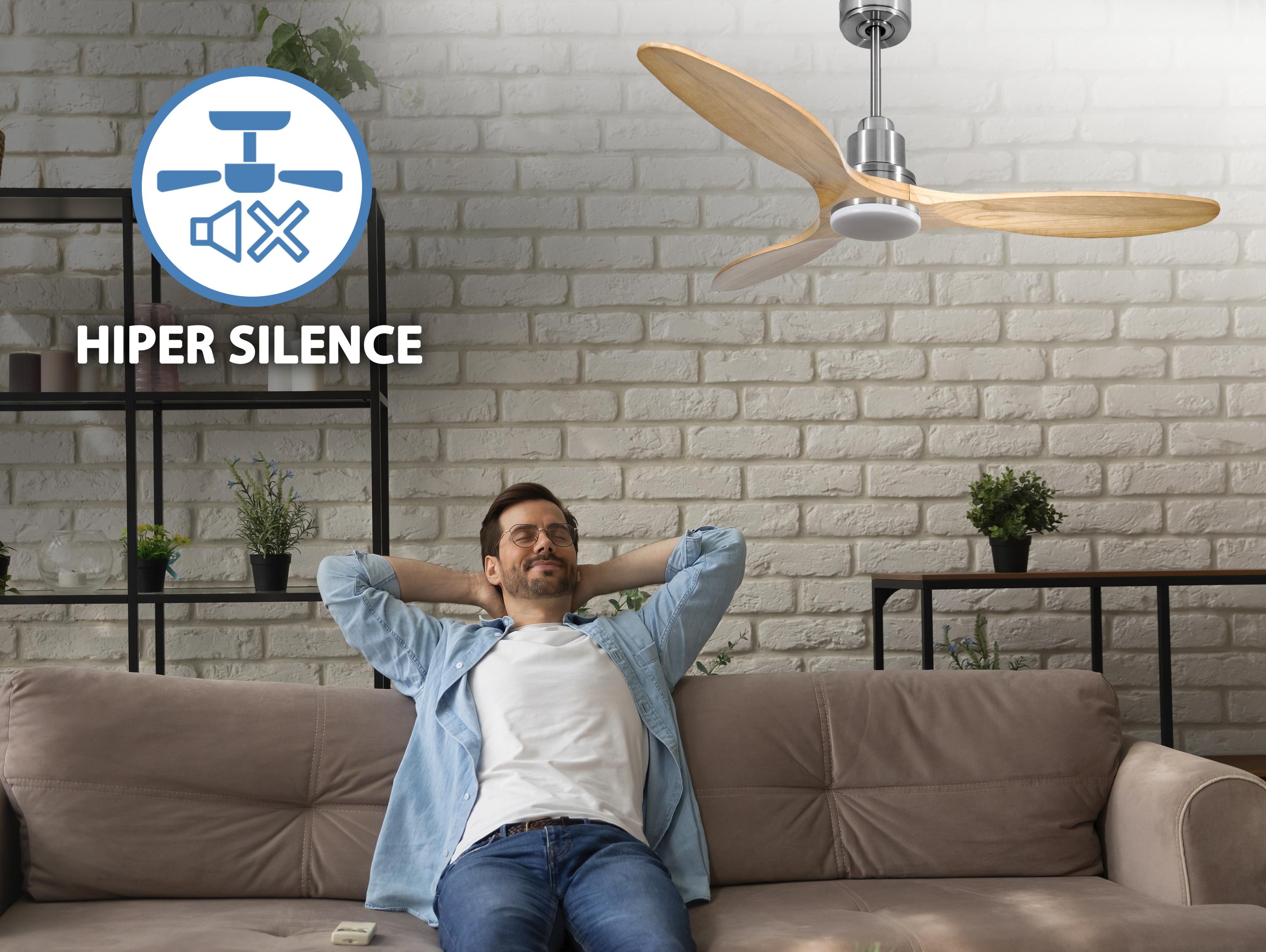 Ventilatore da soffitto Reversibile Termostato Dimmabile Wifi Motore CC Tetti inclinati Telecomando Luce a tre toni Hypersilence Memoria Shopify Vendible (AUTOMATICO)