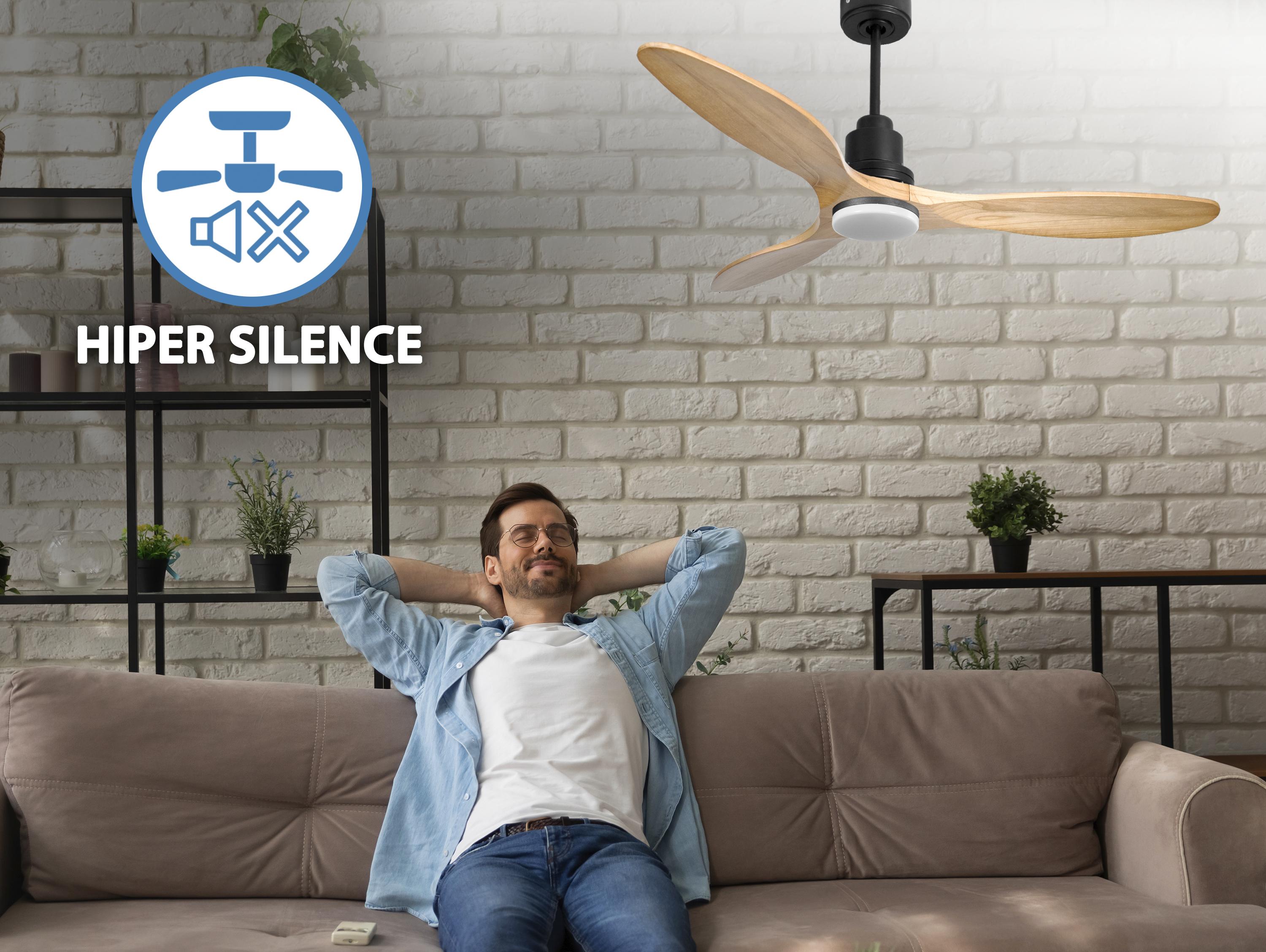 Ventilatore da soffitto Reversibile Termostato Dimmabile Wifi Motore CC Tetti inclinati Telecomando Luce a tre toni Hypersilence Memoria
