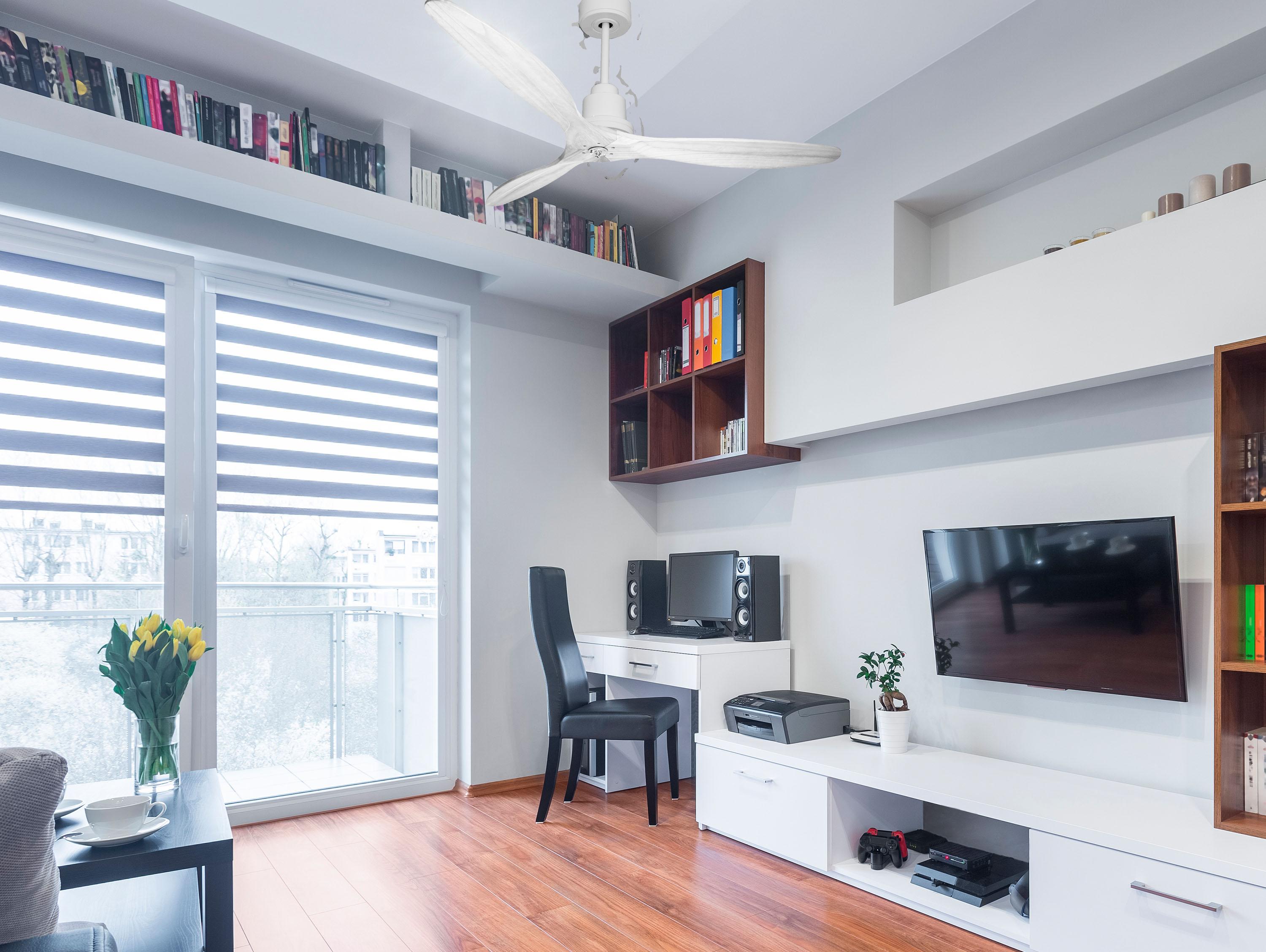 Ventilatore da soffitto Reversibile Termostato Dimmabile Wifi Motore CC Tetti inclinati Telecomando Luce a tre toni Hypersilence Memoria Shopify Vendible (AUTOMATICO)