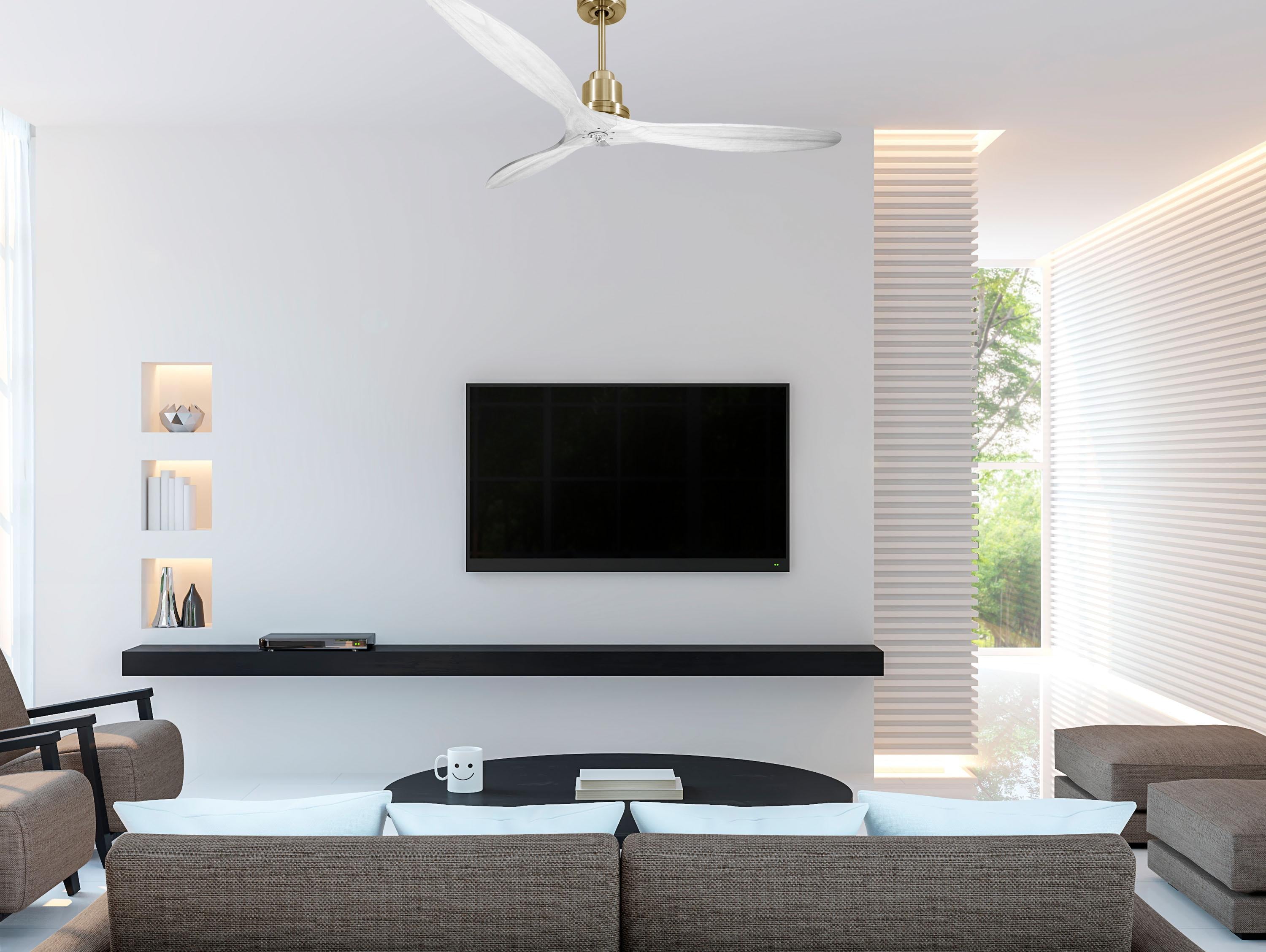 Ventilatore da soffitto Reversibile Termostato Dimmabile Wifi Motore CC Tetti inclinati Telecomando Luce a tre toni Hypersilence Memoria Shopify Vendible (AUTOMATICO)