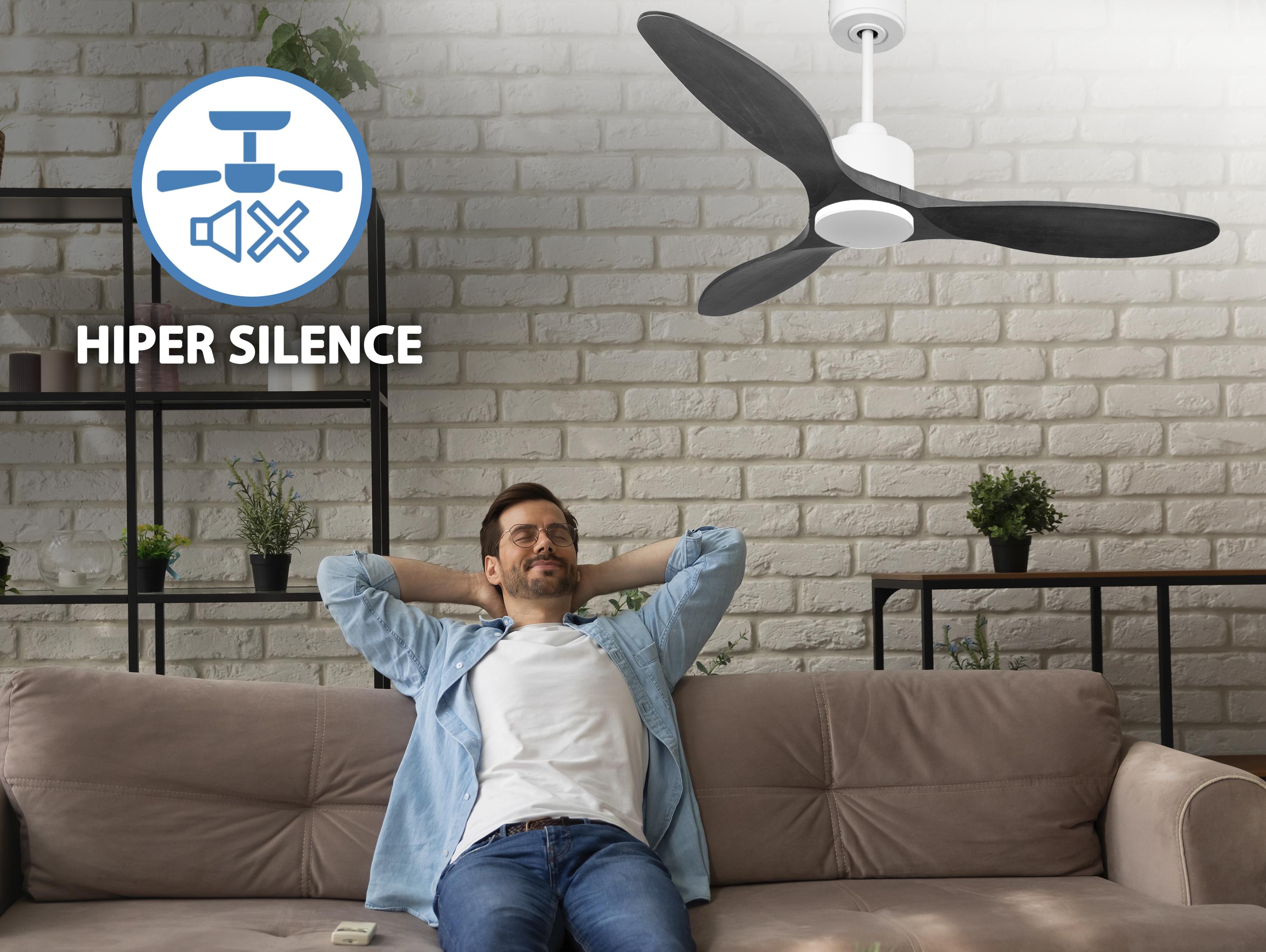 Ventilatore da soffitto Reversibile Termostato Wifi Motore CC Tetti inclinati Telecomando Hypersilence Memoria