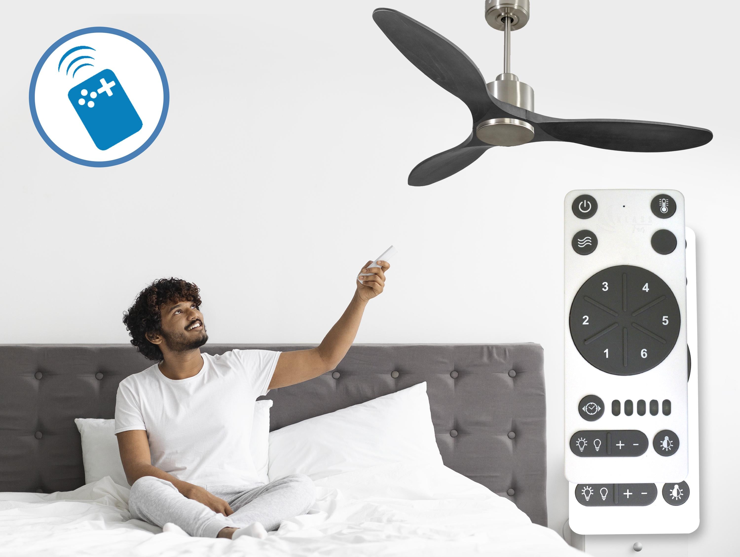 Ventilatore da soffitto Reversibile Termostato Wifi Motore CC Tetti inclinati Telecomando Hypersilence Memoria