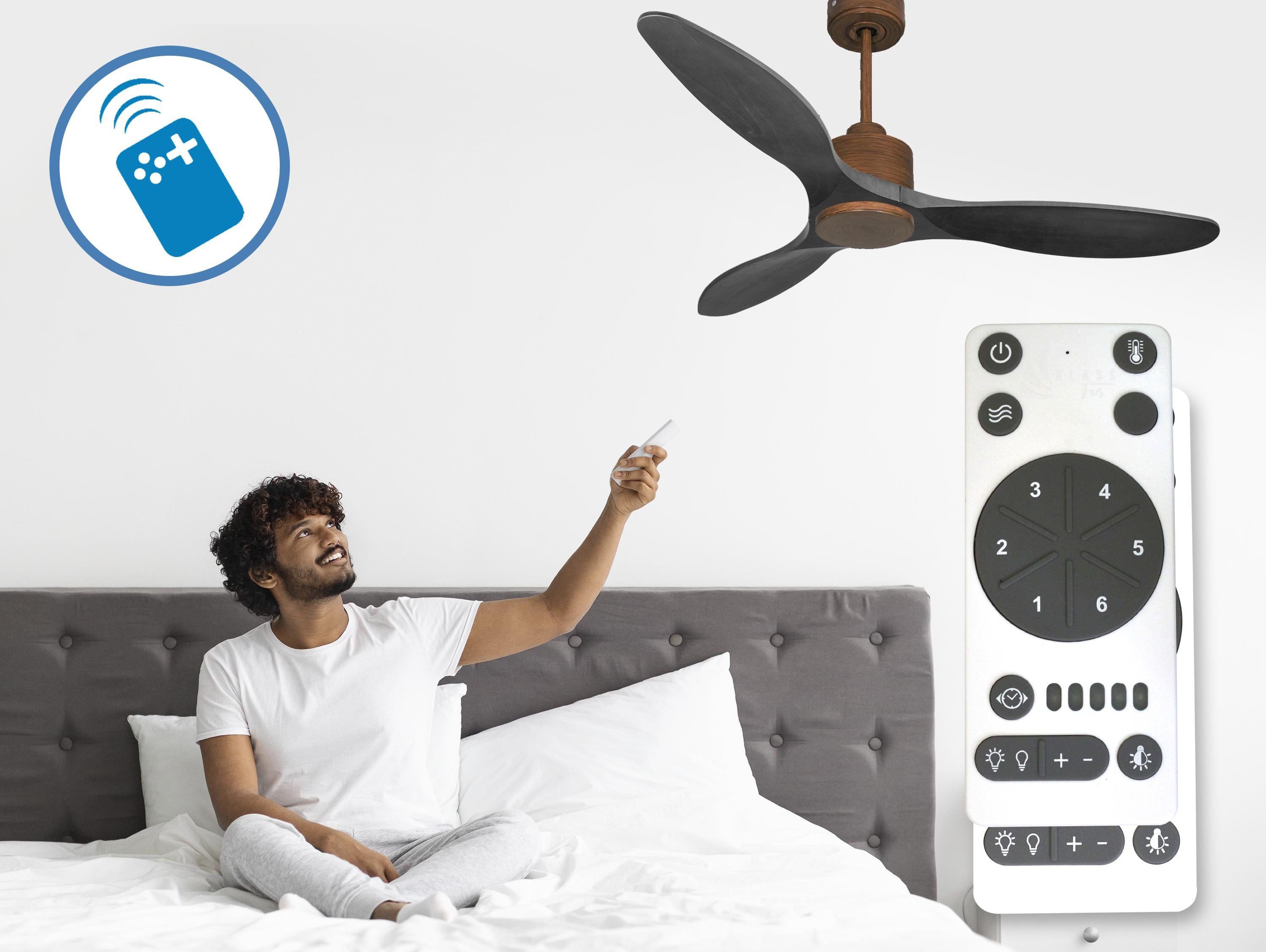 Ventilatore da soffitto Reversibile Termostato Wifi Motore CC Tetti inclinati Telecomando Hypersilence Memoria