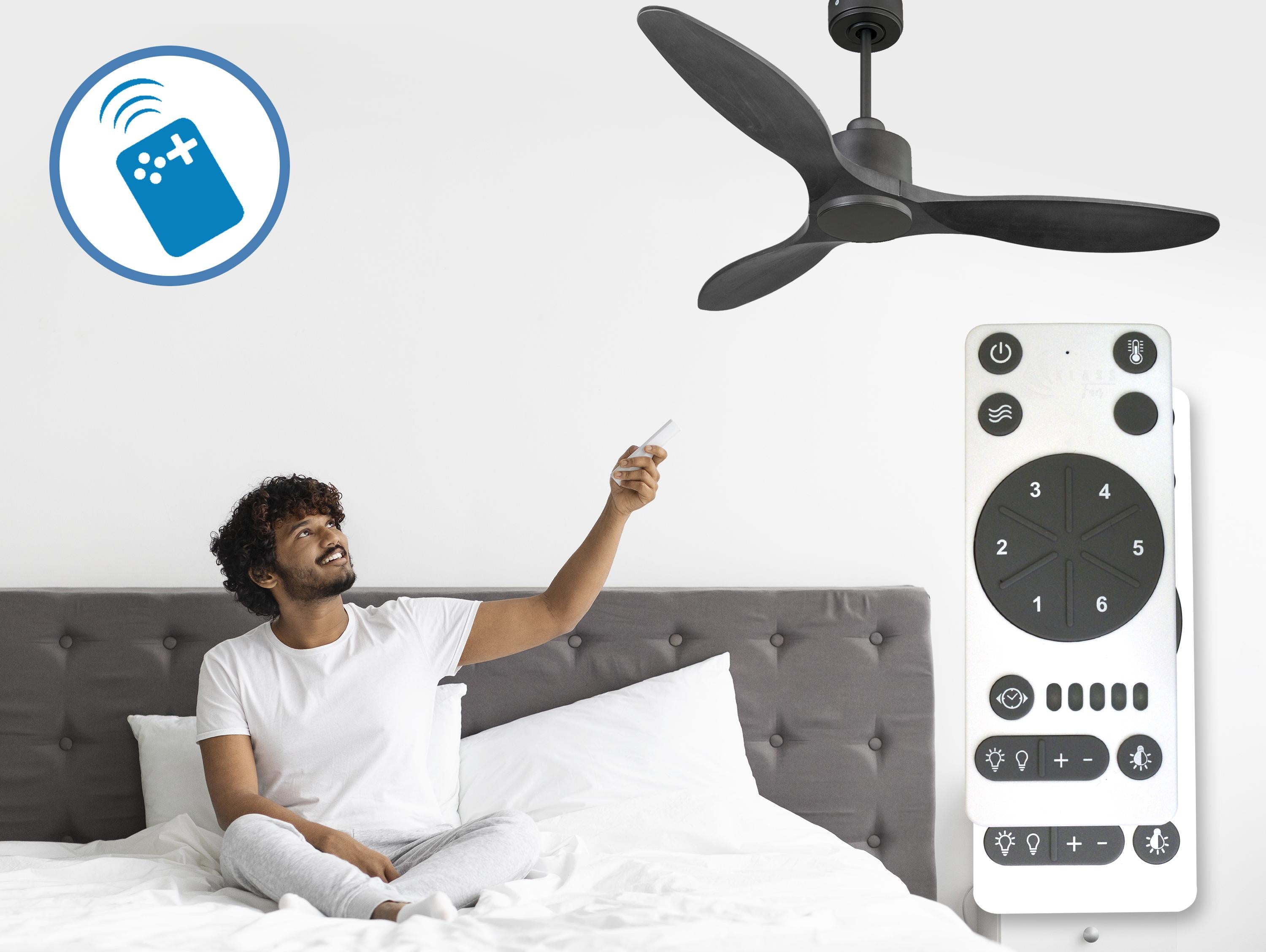 Ventilatore da soffitto Reversibile Termostato Wifi Motore CC Tetti inclinati Telecomando Hypersilence Memoria