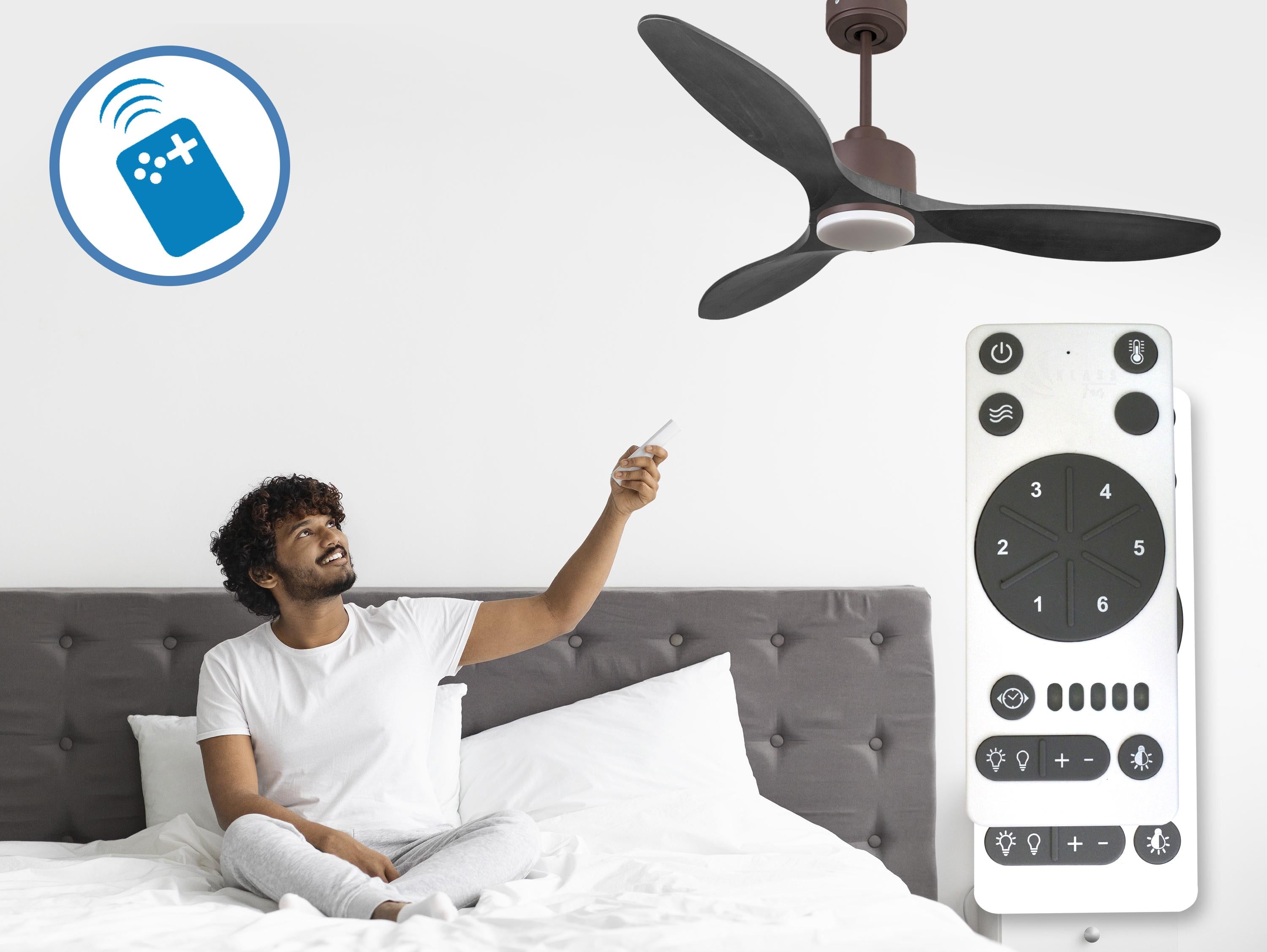 Ventilatore da soffitto Reversibile Termostato Dimmabile Wifi Motore CC Tetti inclinati Telecomando Luce a tre toni Hypersilence Memoria