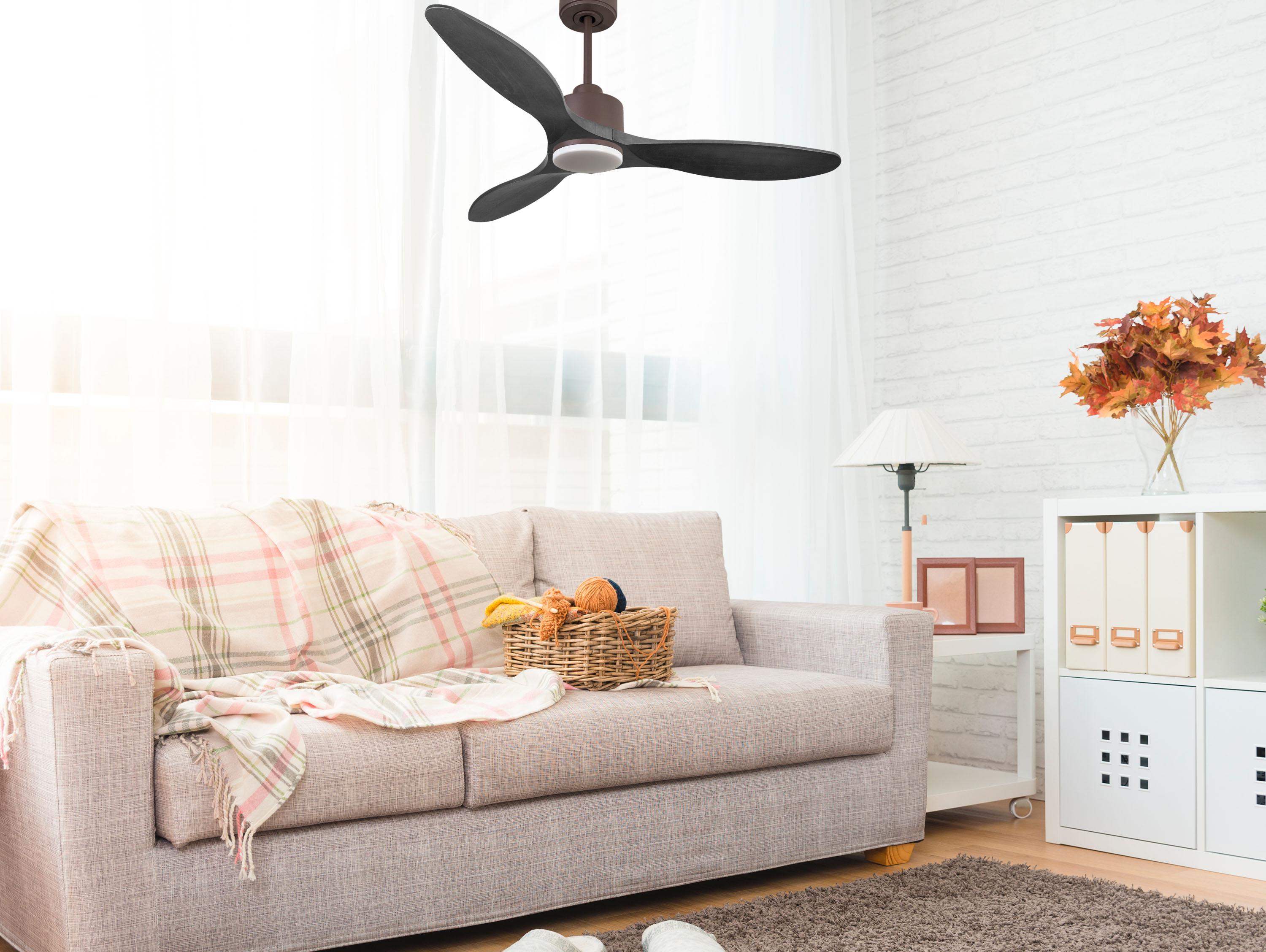 Ventilatore da soffitto Reversibile Termostato Dimmabile Wifi Motore CC Tetti inclinati Telecomando Luce a tre toni Hypersilence Memoria