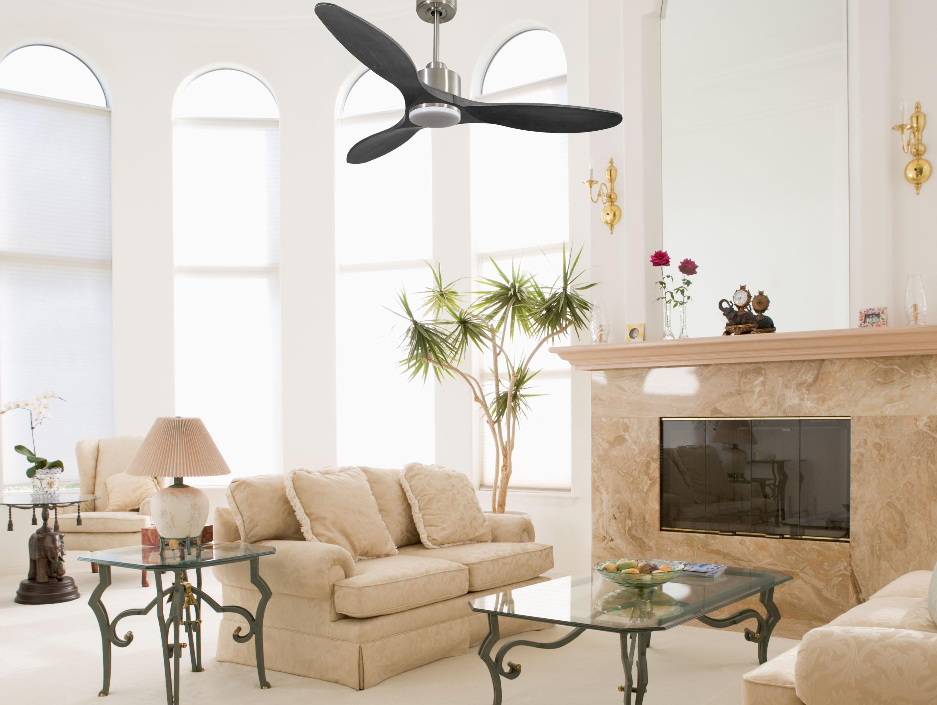Ventilatore da soffitto Reversibile Termostato Dimmabile Wifi Motore CC Tetti inclinati Telecomando Luce a tre toni Hypersilence Memoria