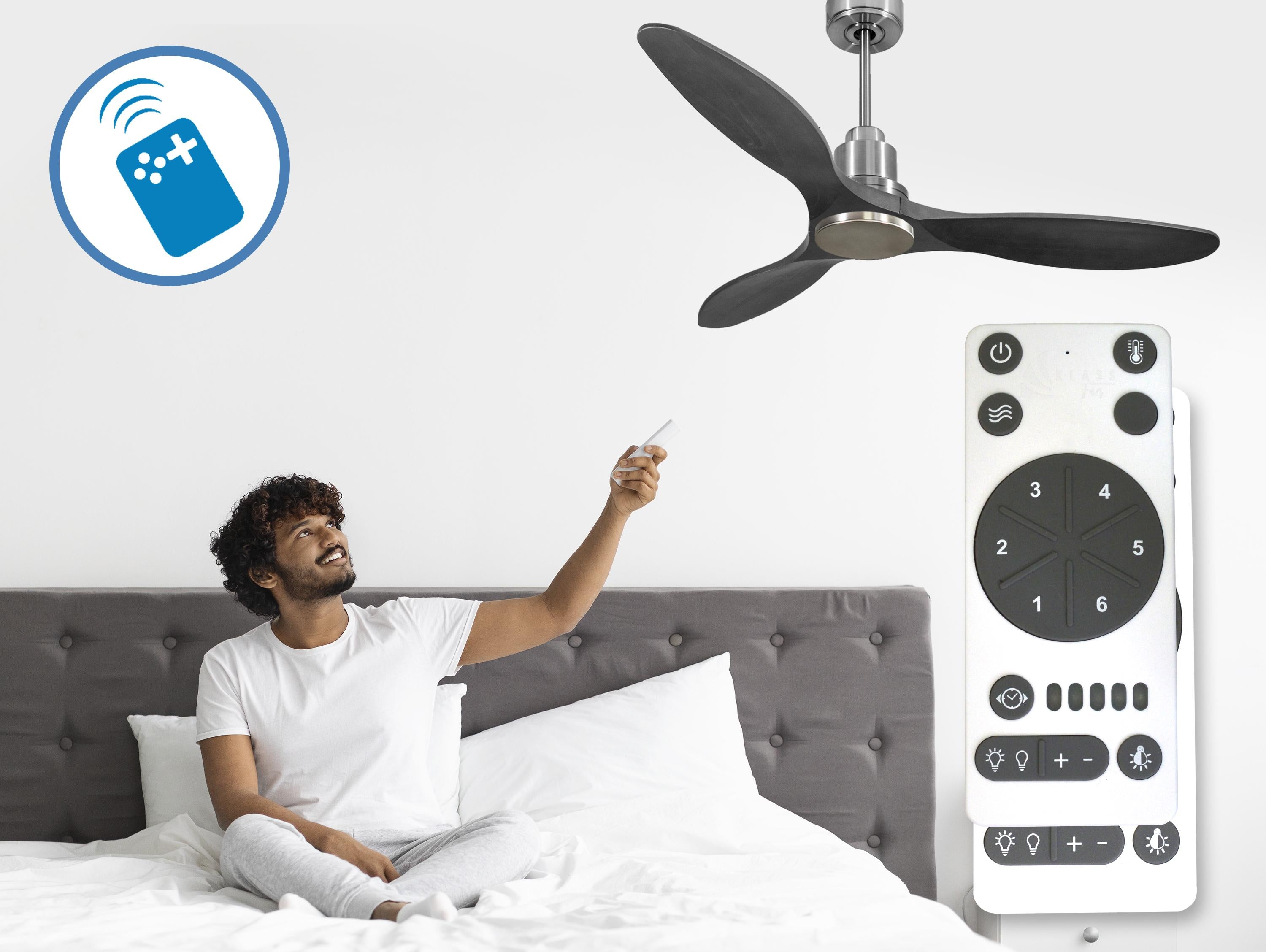 Ventilatore da soffitto Reversibile Termostato Wifi Motore CC Tetti inclinati Telecomando Hypersilence Memoria Shopify Vendible (AUTOMATICO)