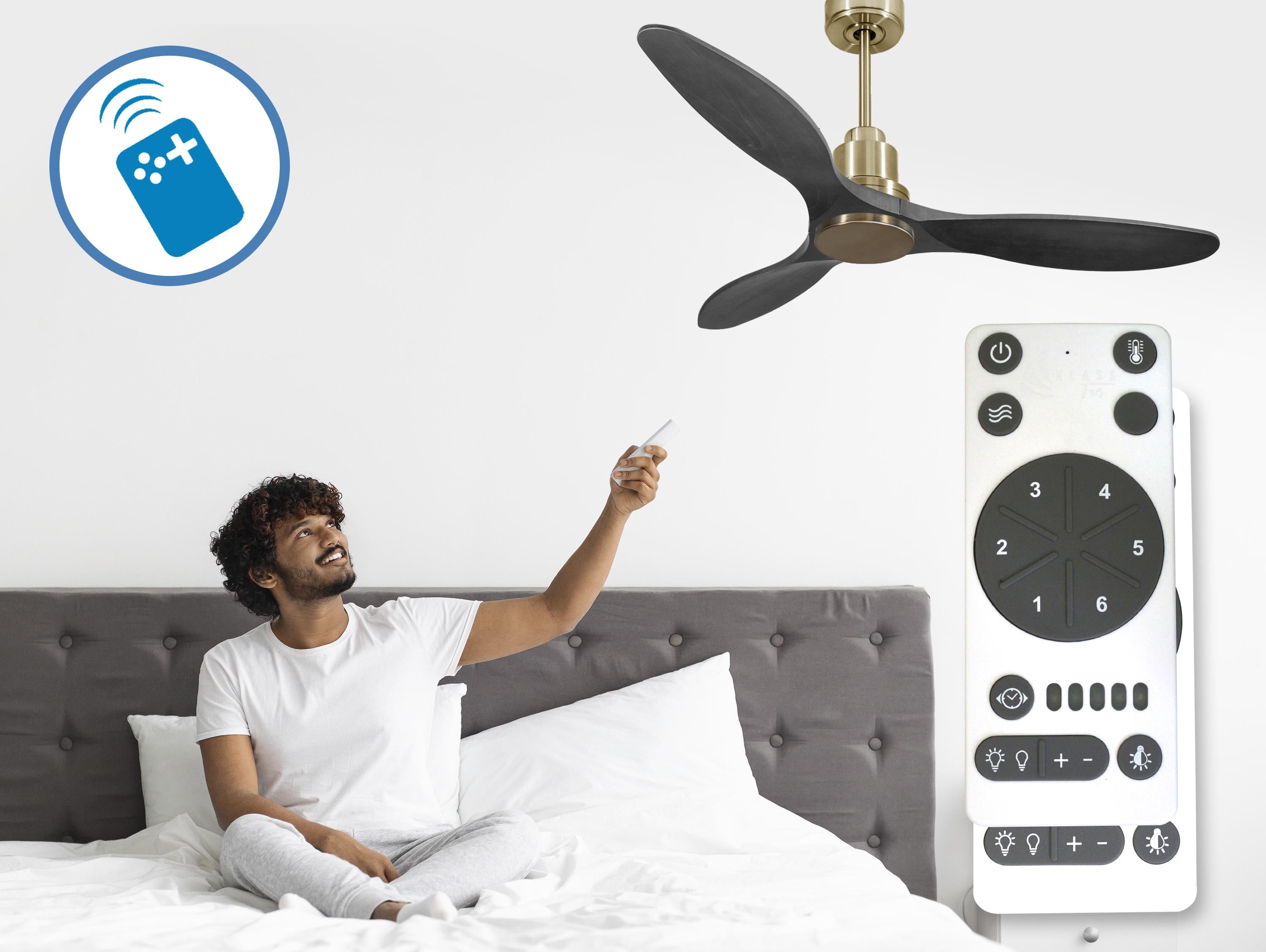 Ventilatore da soffitto Reversibile Termostato Wifi Motore CC Tetti inclinati Telecomando Hypersilence Memoria