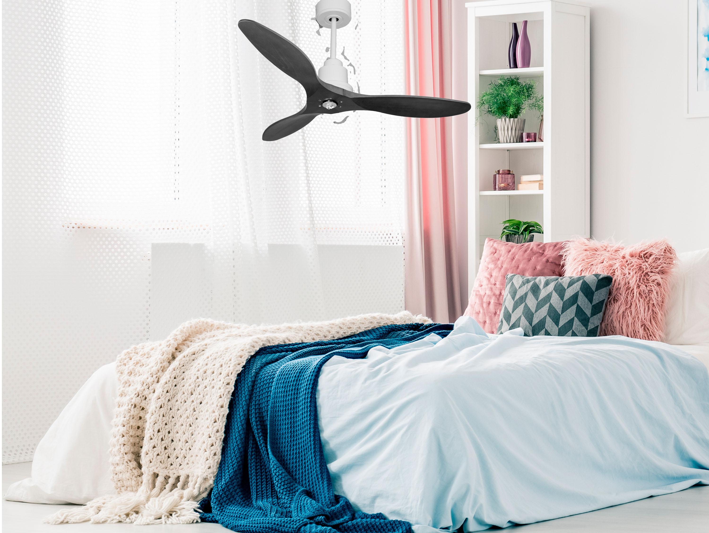 Ventilatore da soffitto Reversibile Termostato Dimmabile Wifi Motore CC Tetti inclinati Telecomando Luce a tre toni Hypersilence Memoria