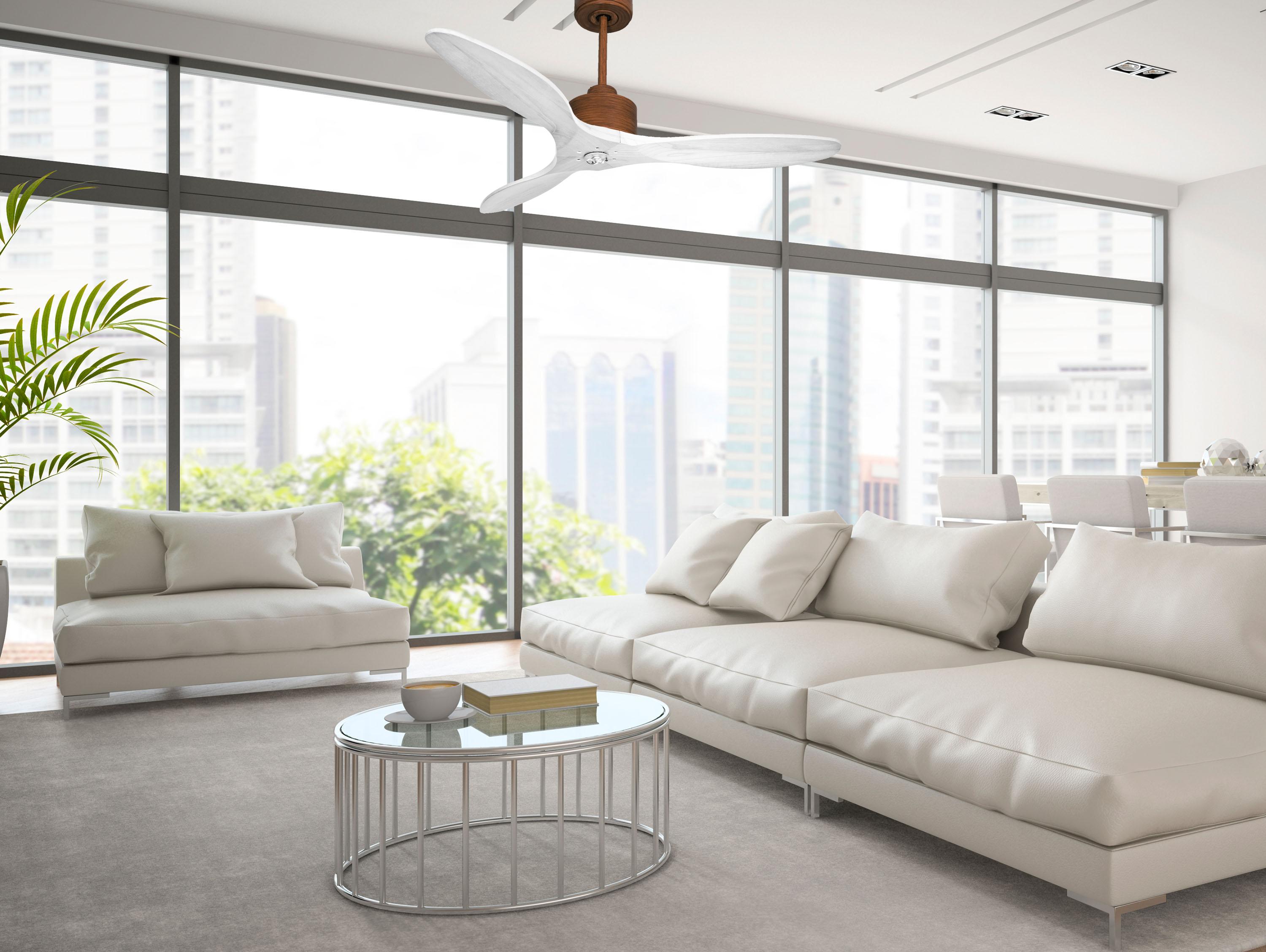 Ventilatore da soffitto Reversibile Termostato Dimmabile Wifi Motore CC Tetti inclinati Telecomando Luce a tre toni Hypersilence Memoria Shopify Vendible (AUTOMATICO)