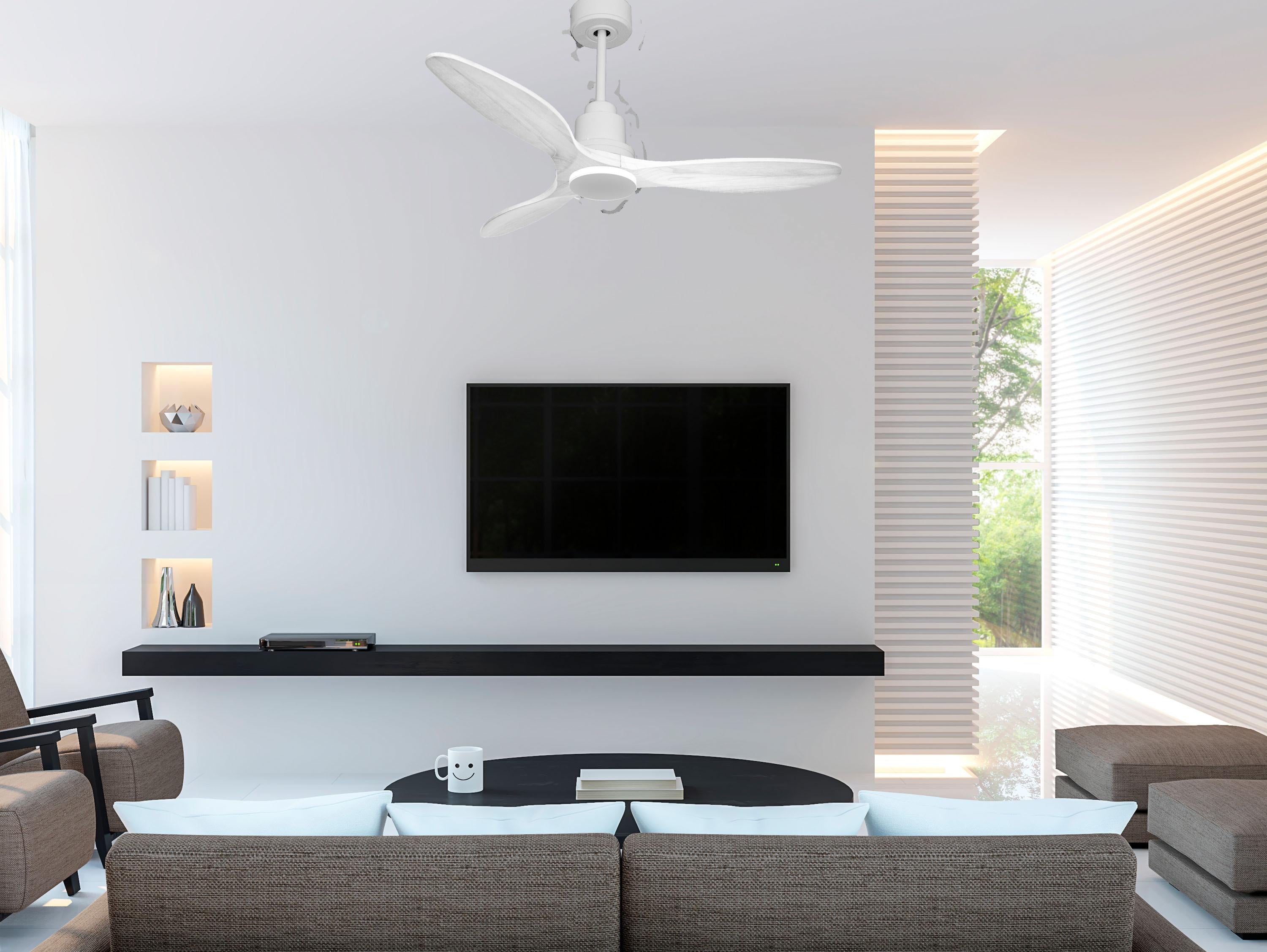 Ventilatore da soffitto Reversibile Termostato Wifi Motore CC Tetti inclinati Telecomando Hypersilence Memoria Shopify Vendible (AUTOMATICO)