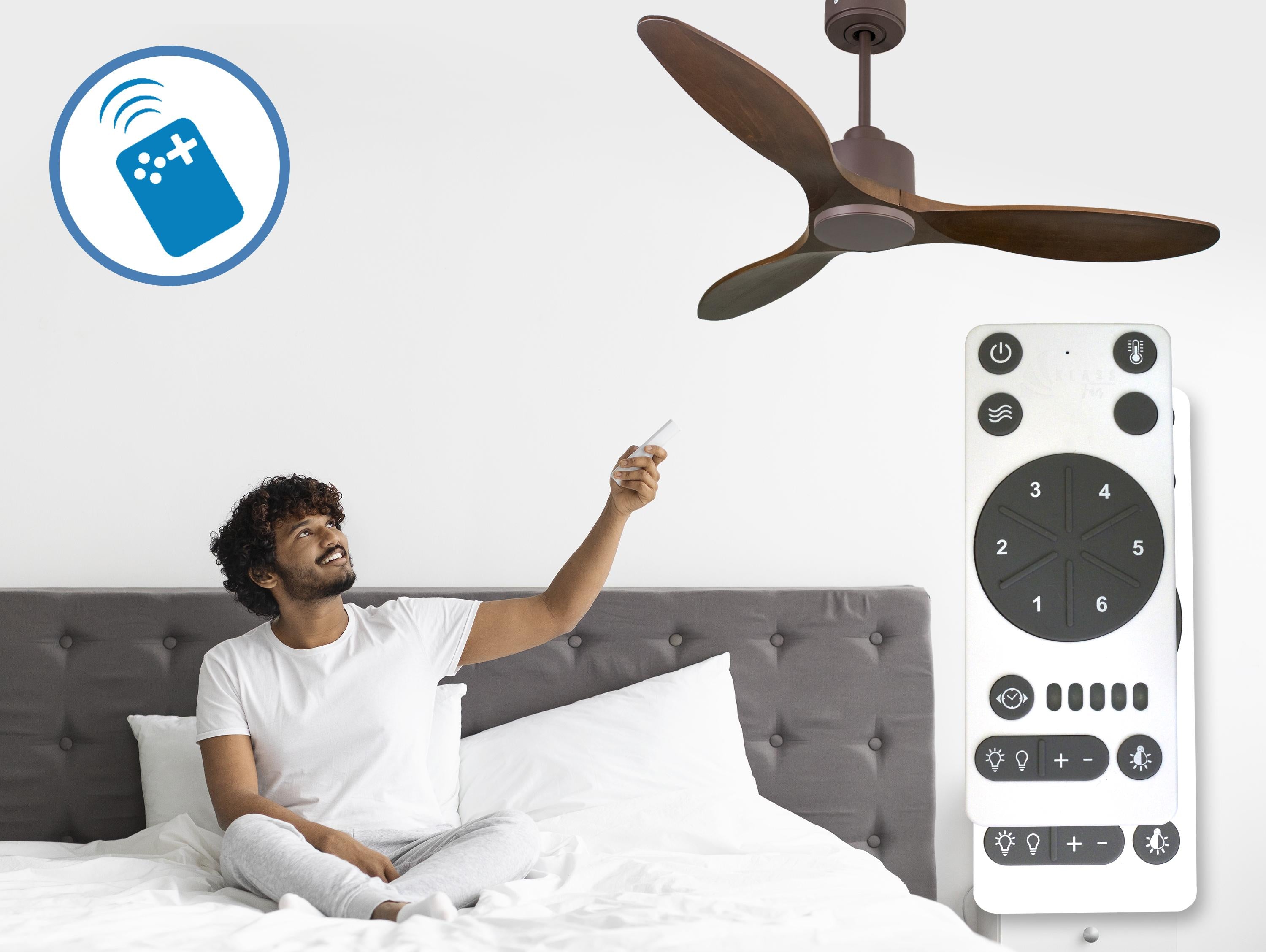 Ventilatore da soffitto Reversibile Termostato Wifi Motore CC Tetti inclinati Telecomando Hypersilence Memoria