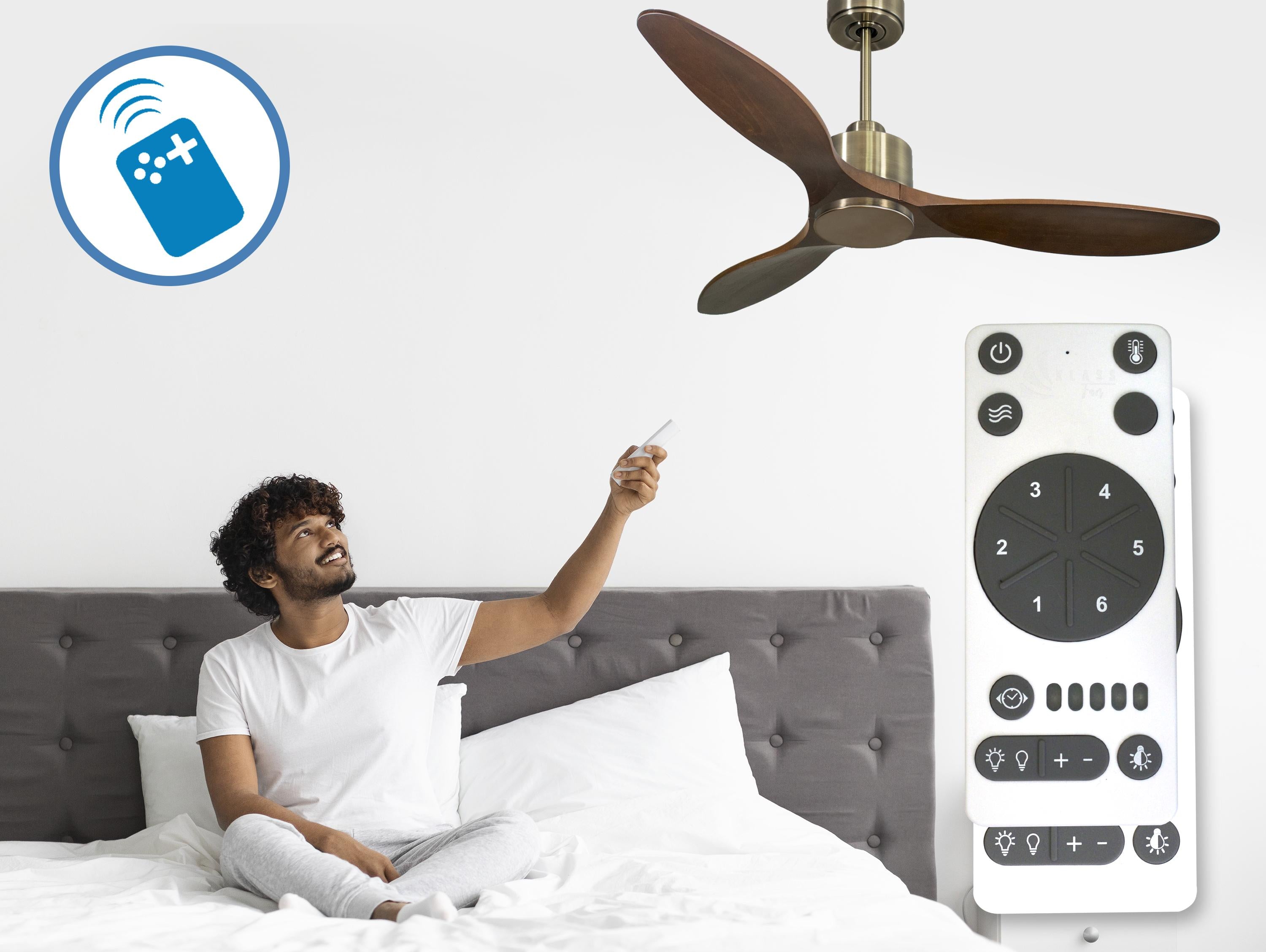 Ventilatore da soffitto Reversibile Termostato Wifi Motore CC Tetti inclinati Telecomando Hypersilence Memoria