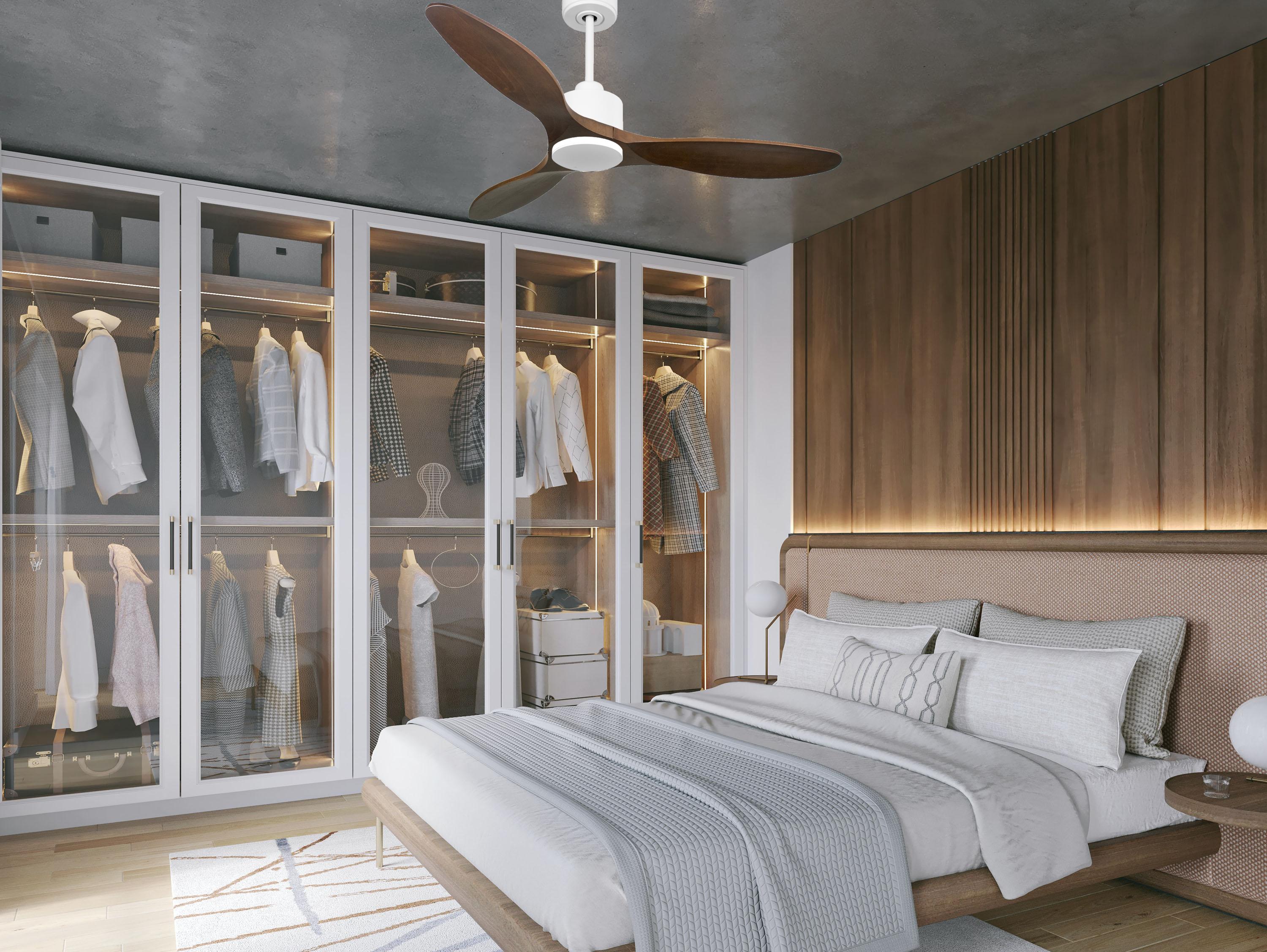 Ventilatore da soffitto Reversibile Termostato Wifi Motore CC Tetti inclinati Telecomando Hypersilence Memoria
