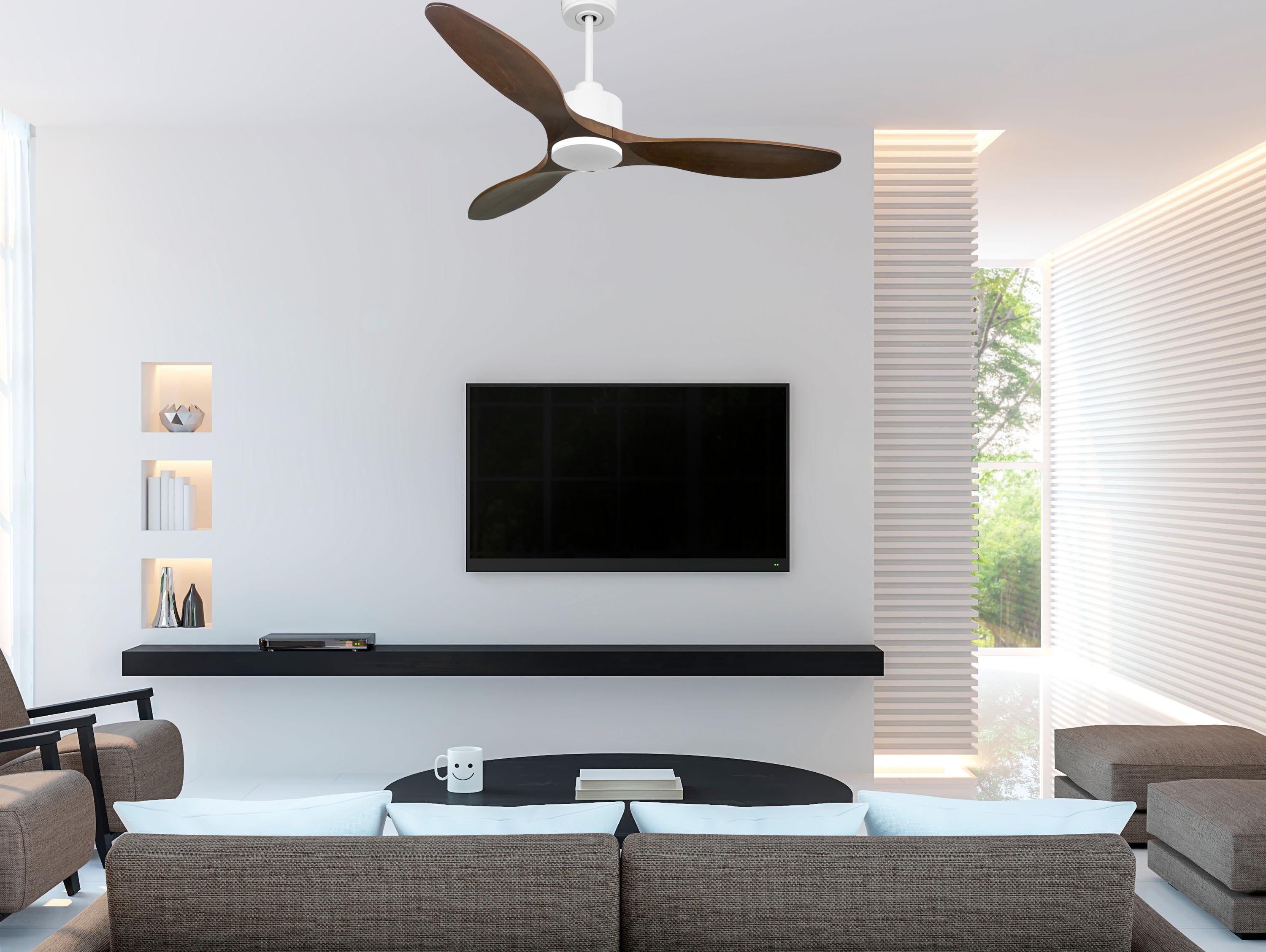 Ventilatore da soffitto Reversibile Termostato Wifi Motore CC Tetti inclinati Telecomando Hypersilence Memoria