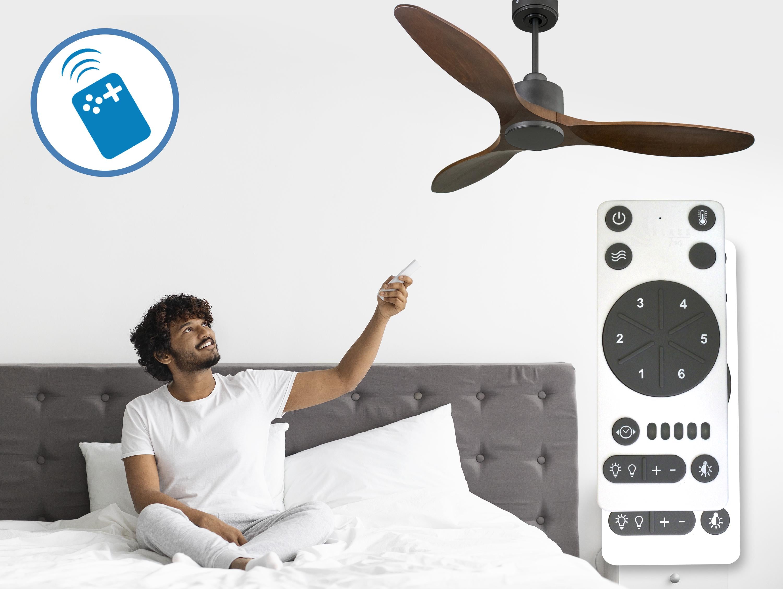 Ventilatore da soffitto Reversibile Termostato Wifi Motore CC Tetti inclinati Telecomando Hypersilence Memoria