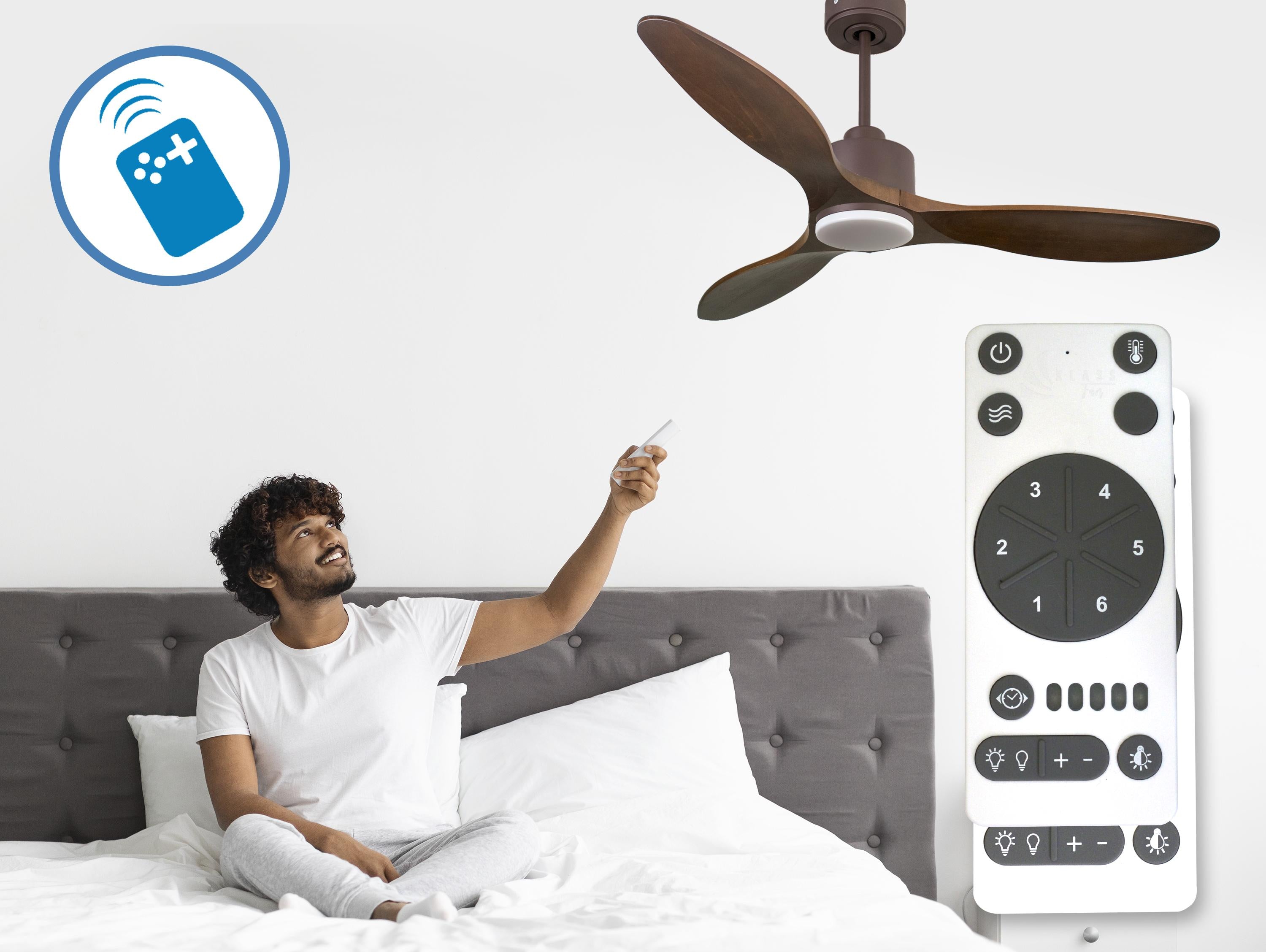 Ventilatore da soffitto Reversibile Termostato Dimmabile Wifi Motore CC Tetti inclinati Telecomando Luce a tre toni Hypersilence Memoria