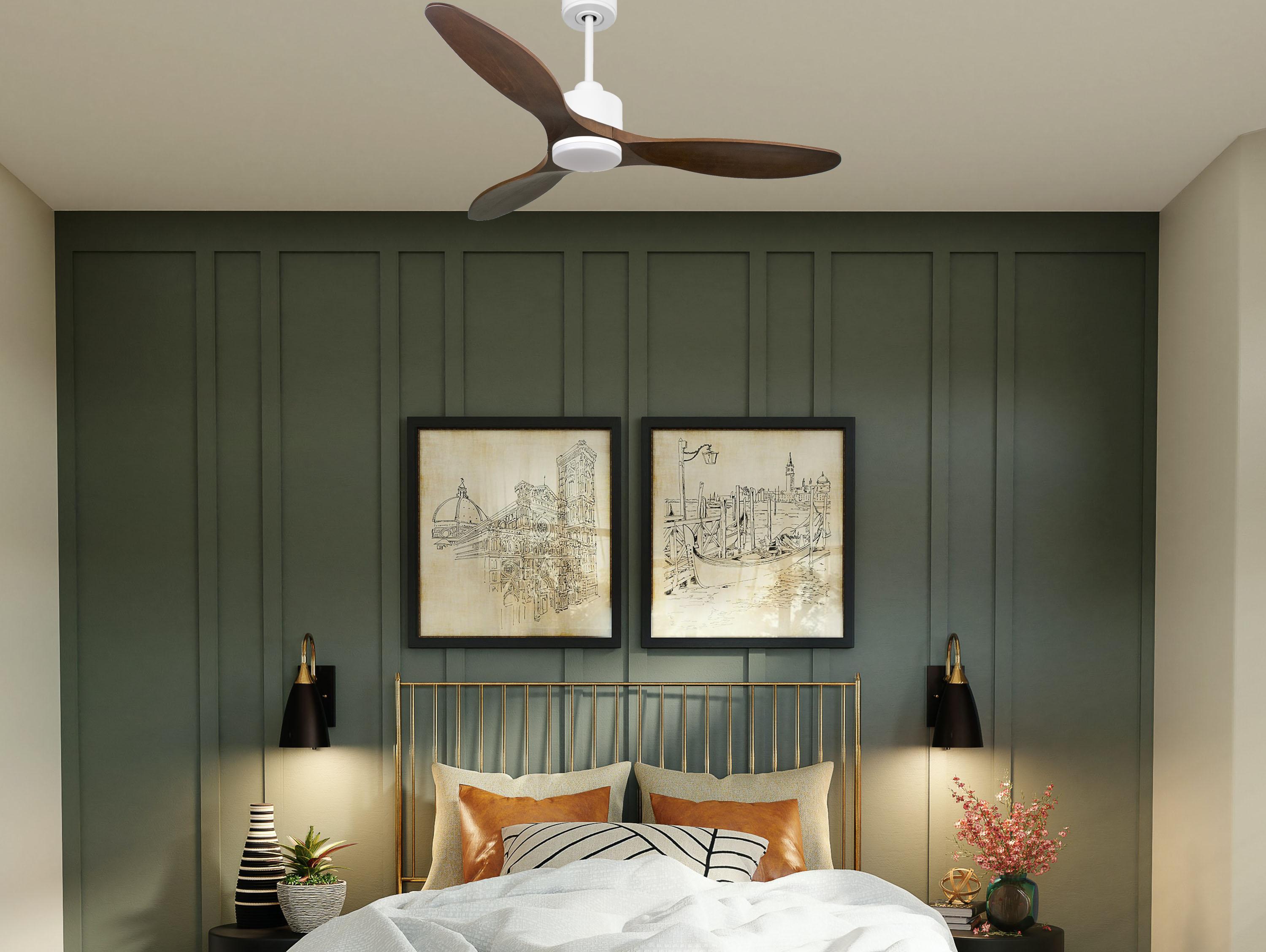 Ventilatore da soffitto Reversibile Termostato Dimmabile Wifi Motore CC Tetti inclinati Telecomando Luce a tre toni Hypersilence Memoria