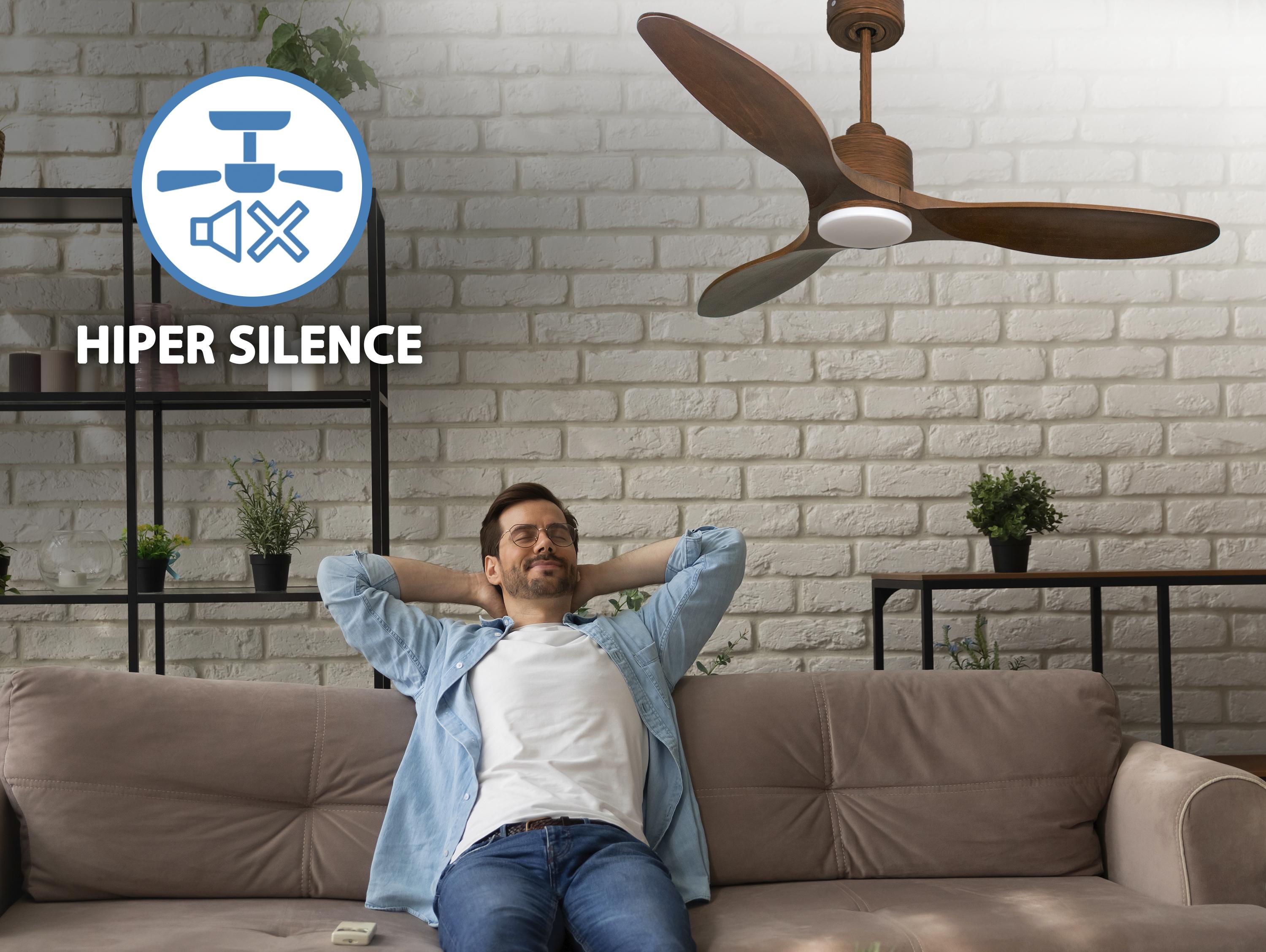 Ventilatore da soffitto Reversibile Termostato Dimmabile Wifi Motore CC Tetti inclinati Telecomando Luce a tre toni Hypersilence Memoria