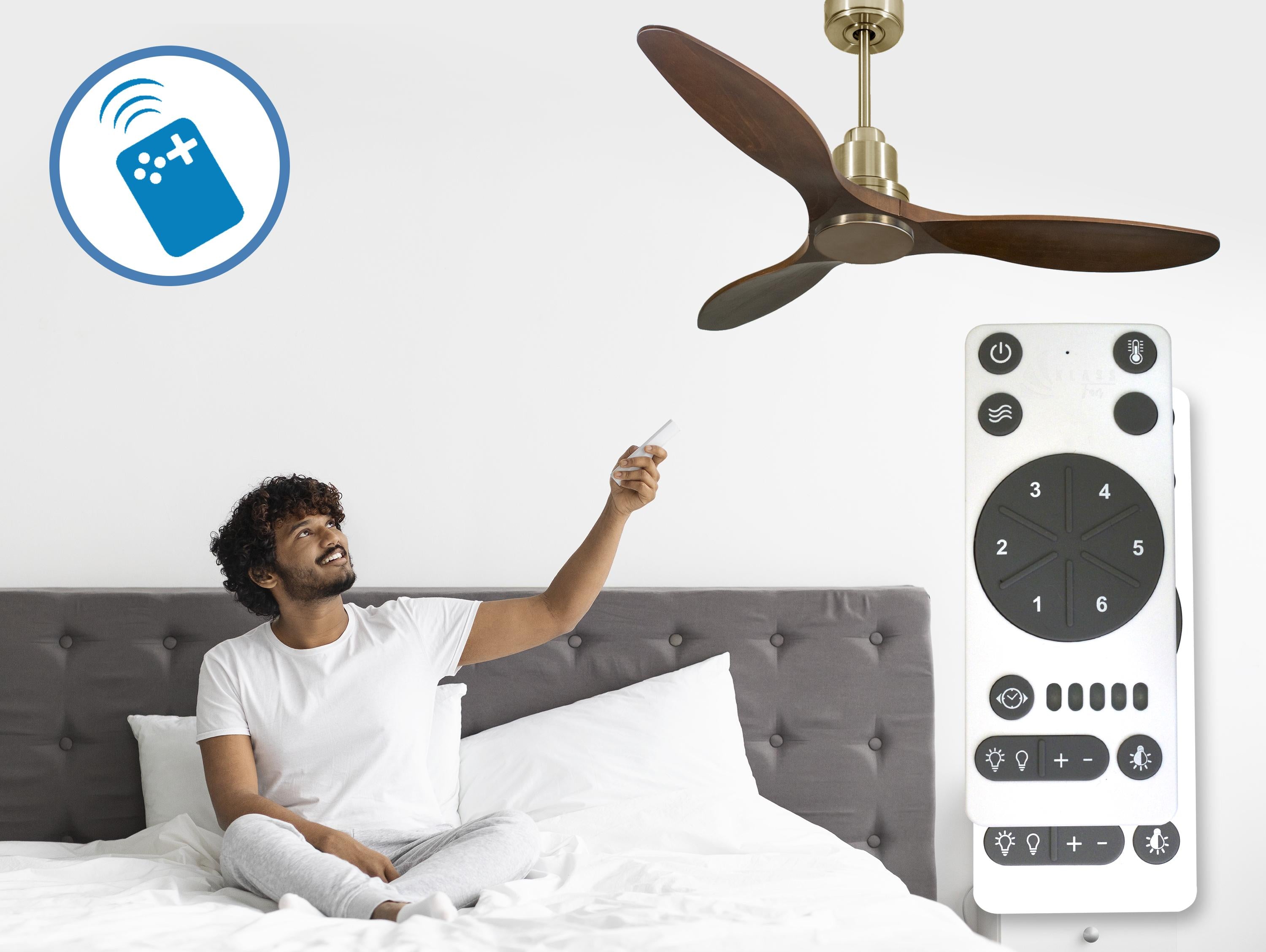 Ventilatore da soffitto Reversibile Termostato Wifi Motore CC Tetti inclinati Telecomando Hypersilence Memoria
