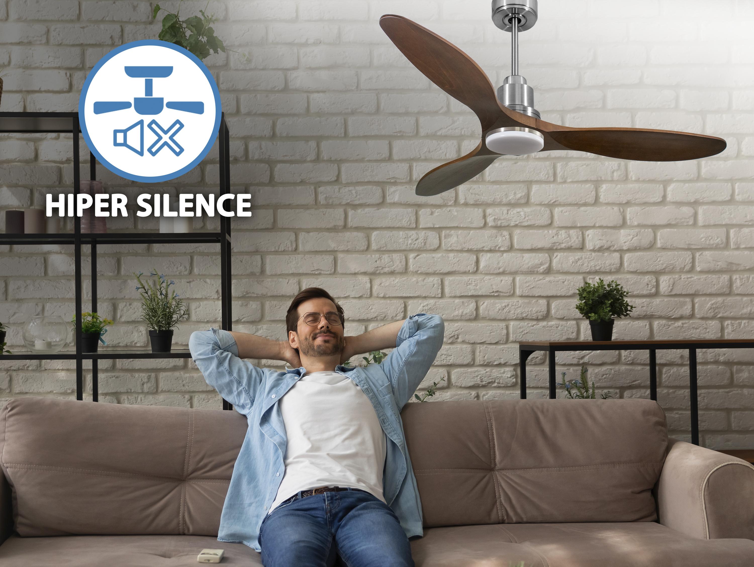 Ventilatore da soffitto Reversibile Termostato Dimmabile Wifi Motore CC Tetti inclinati Telecomando Luce a tre toni Hypersilence Memoria Shopify Vendible (AUTOMATICO)