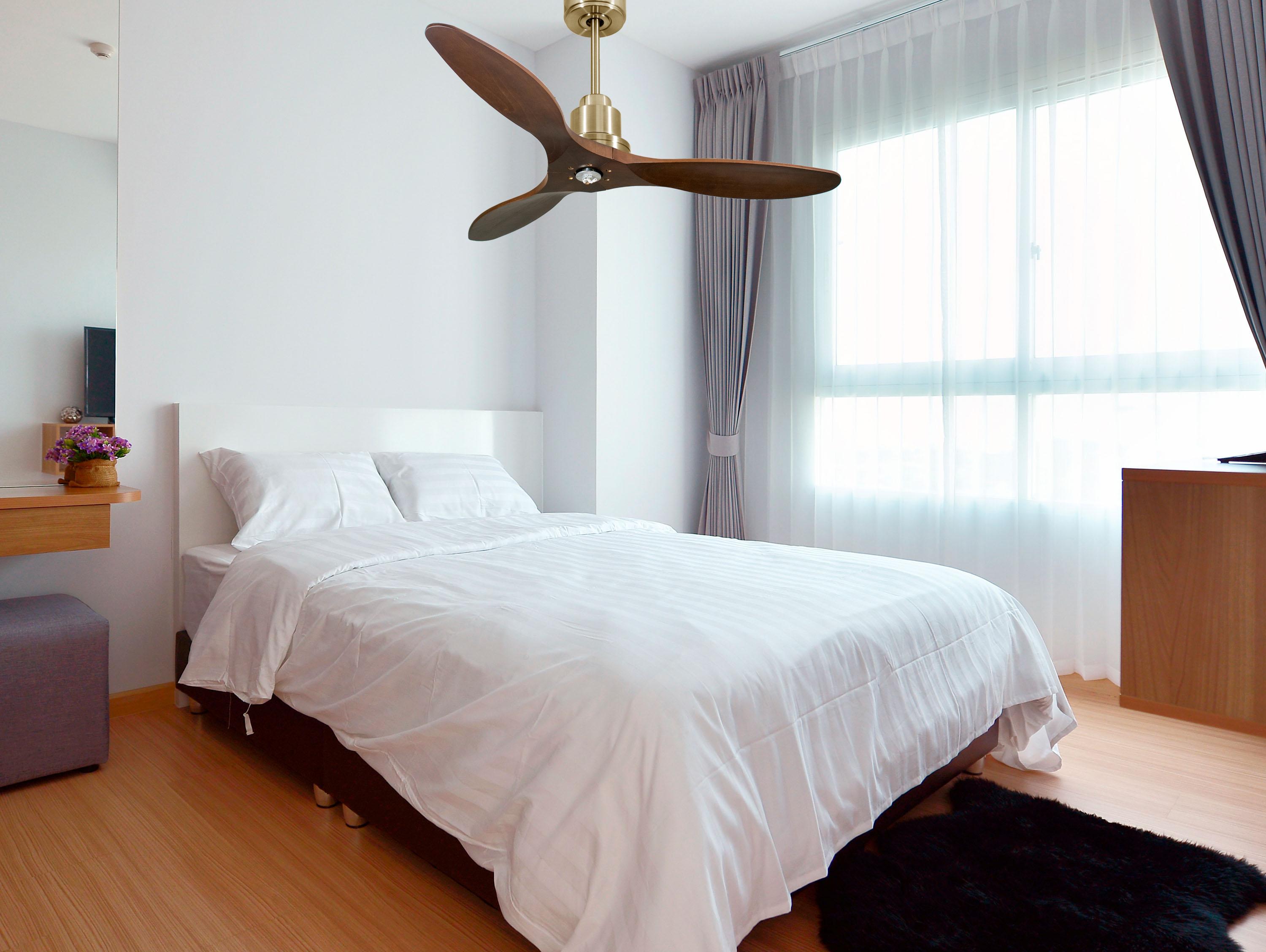 Ventilatore da soffitto Reversibile Termostato Dimmabile Wifi Motore CC Tetti inclinati Telecomando Luce a tre toni Hypersilence Memoria