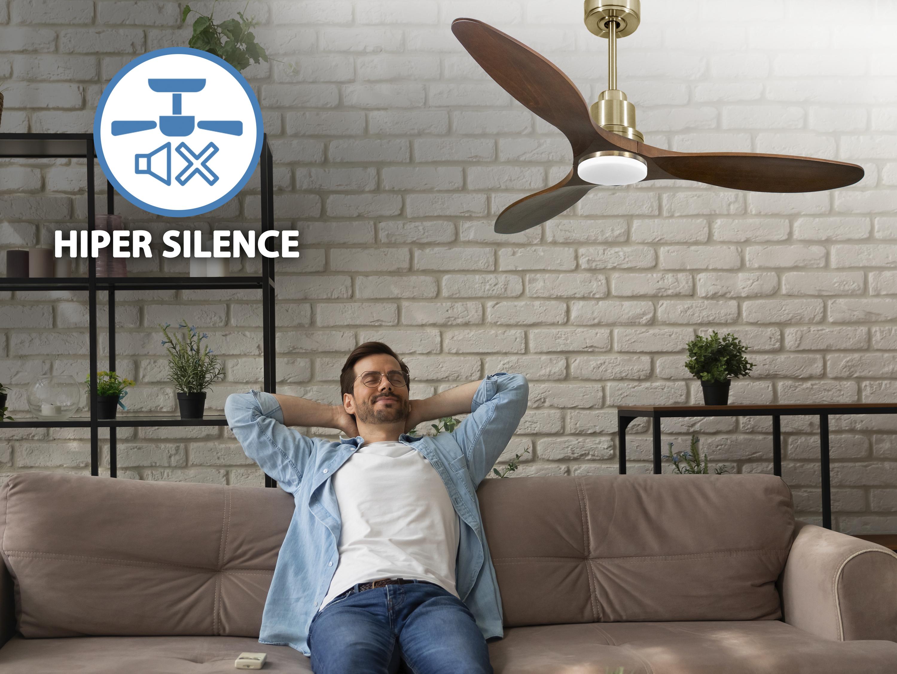 Ventilatore da soffitto Reversibile Termostato Dimmabile Wifi Motore CC Tetti inclinati Telecomando Luce a tre toni Hypersilence Memoria