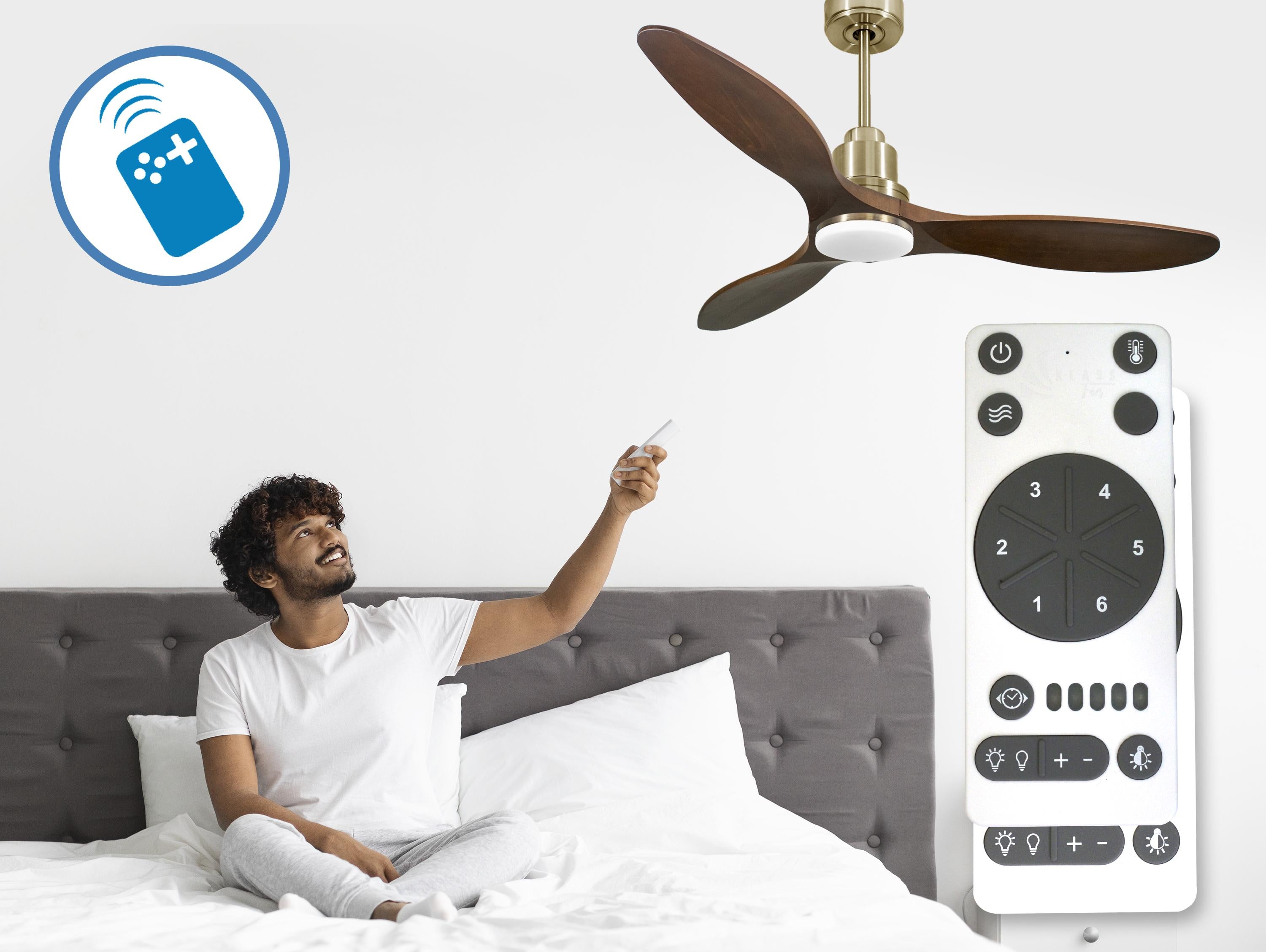 Ventilatore da soffitto Reversibile Termostato Dimmabile Wifi Motore CC Tetti inclinati Telecomando Luce a tre toni Hypersilence Memoria
