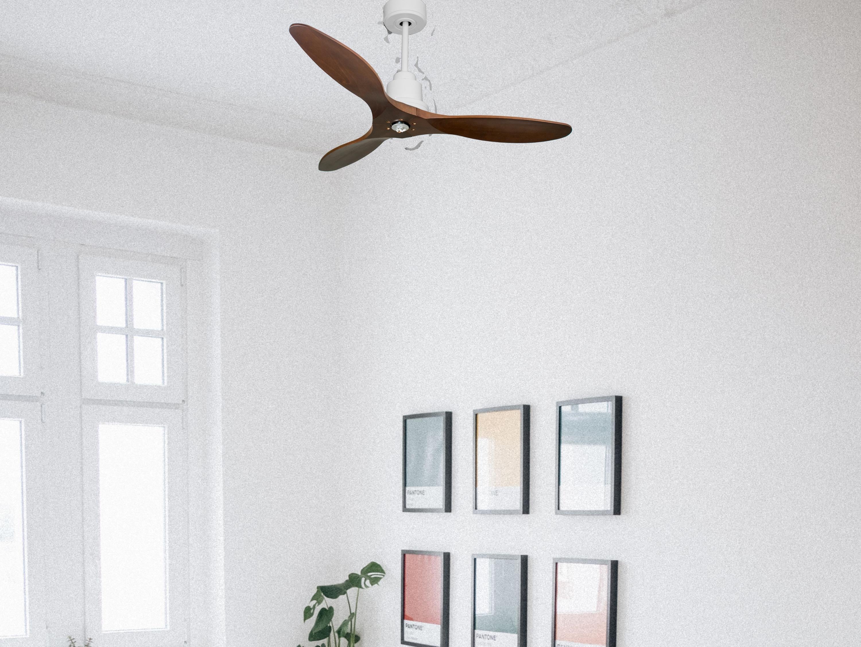 Ventilatore da soffitto Reversibile Termostato Dimmabile Wifi Motore CC Tetti inclinati Telecomando Luce a tre toni Hypersilence Memoria Shopify Vendible (AUTOMATICO)