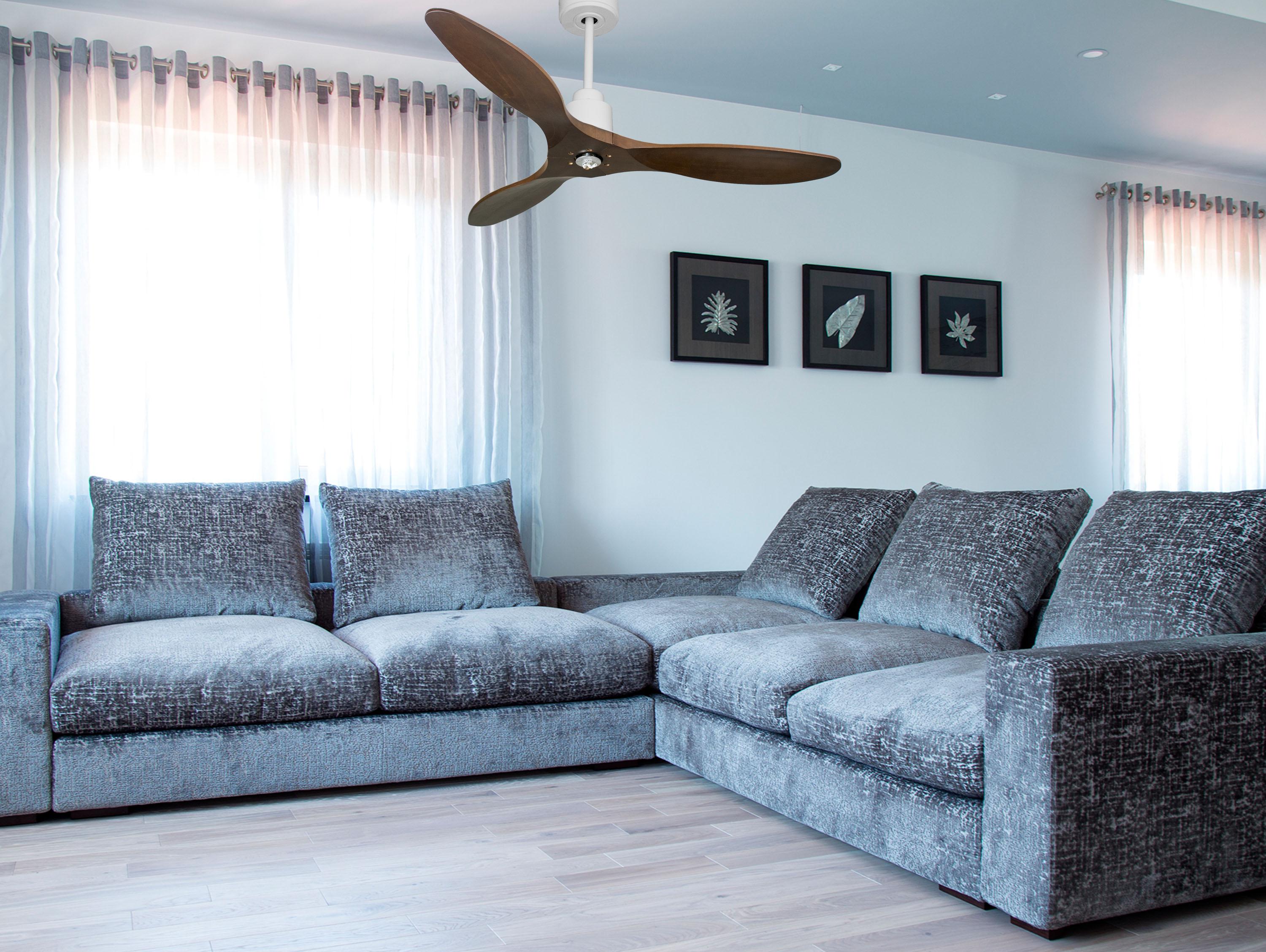 Ventilatore da soffitto Reversibile Termostato Dimmabile Wifi Motore CC Tetti inclinati Telecomando Luce a tre toni Hypersilence Memoria Shopify Vendible (AUTOMATICO)