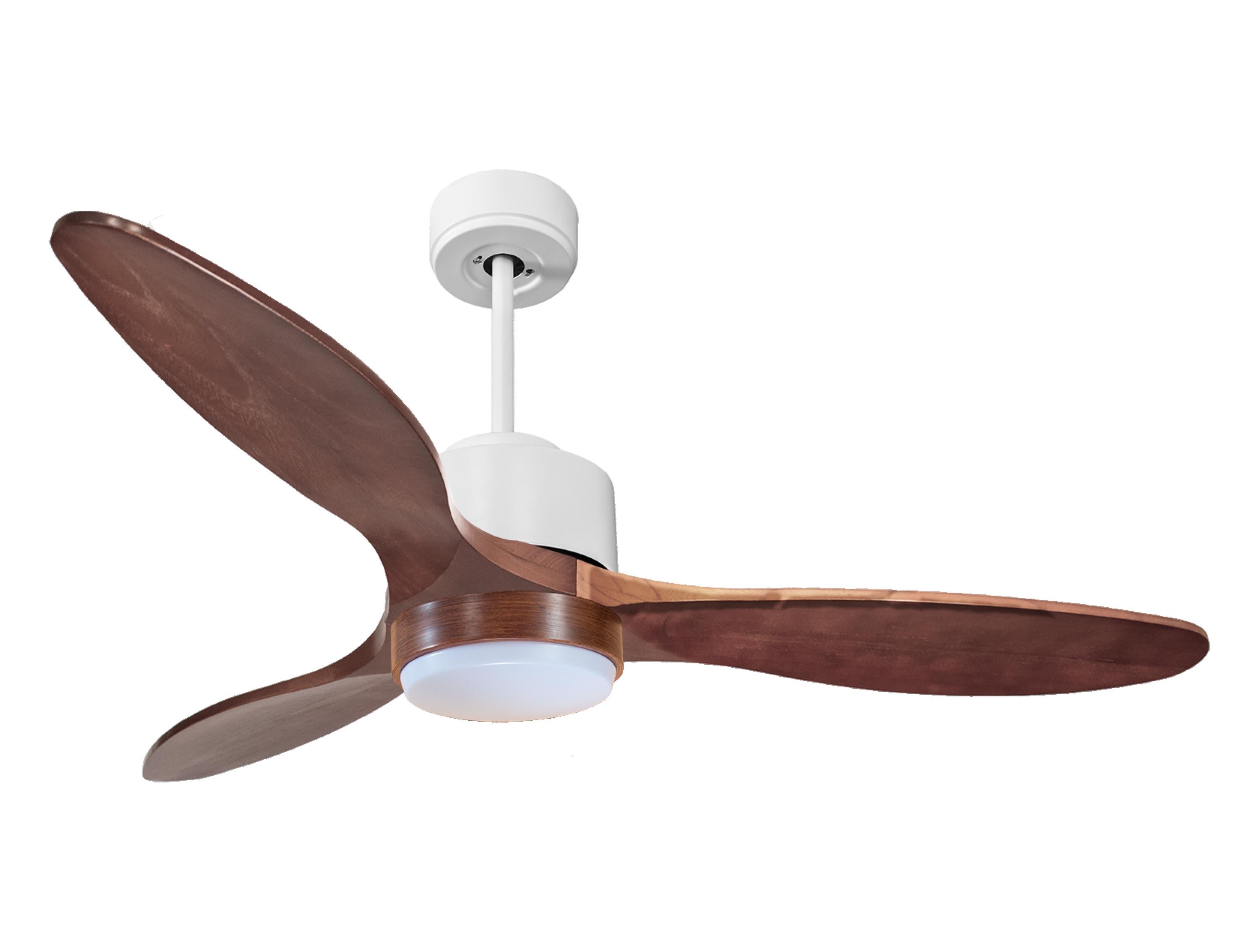 Ventilatore da soffitto Reversibile Termostato Dimmabile Wifi Motore CC Tetti inclinati Telecomando Luce a tre toni Hypersilence Memoria