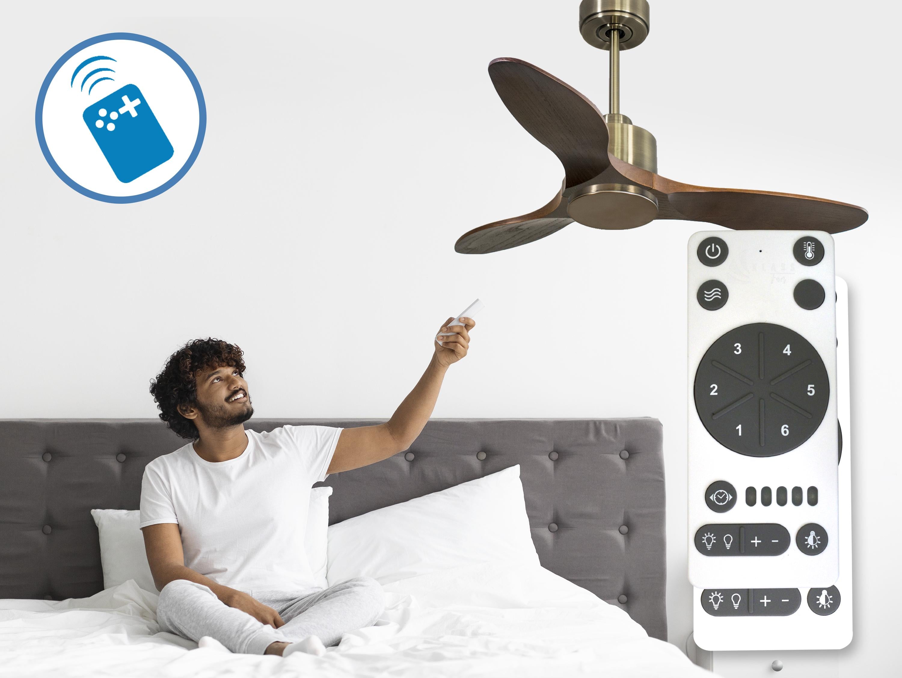 Ventilatore da soffitto Reversibile Termostato Wifi Motore CC Tetti inclinati Telecomando Hypersilence Memoria