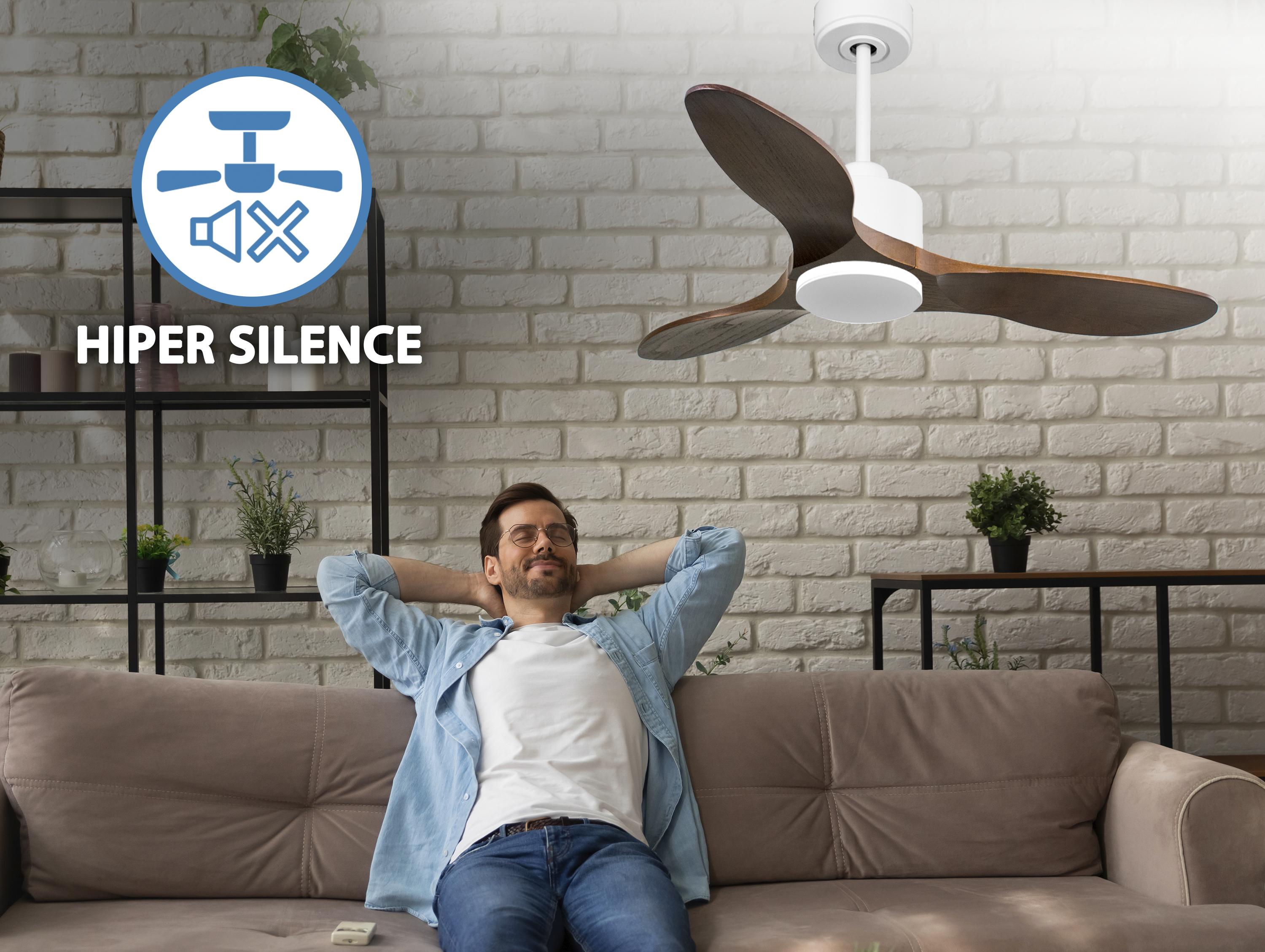 Ventilatore da soffitto Reversibile Termostato Wifi Motore CC Tetti inclinati Telecomando Hypersilence Memoria