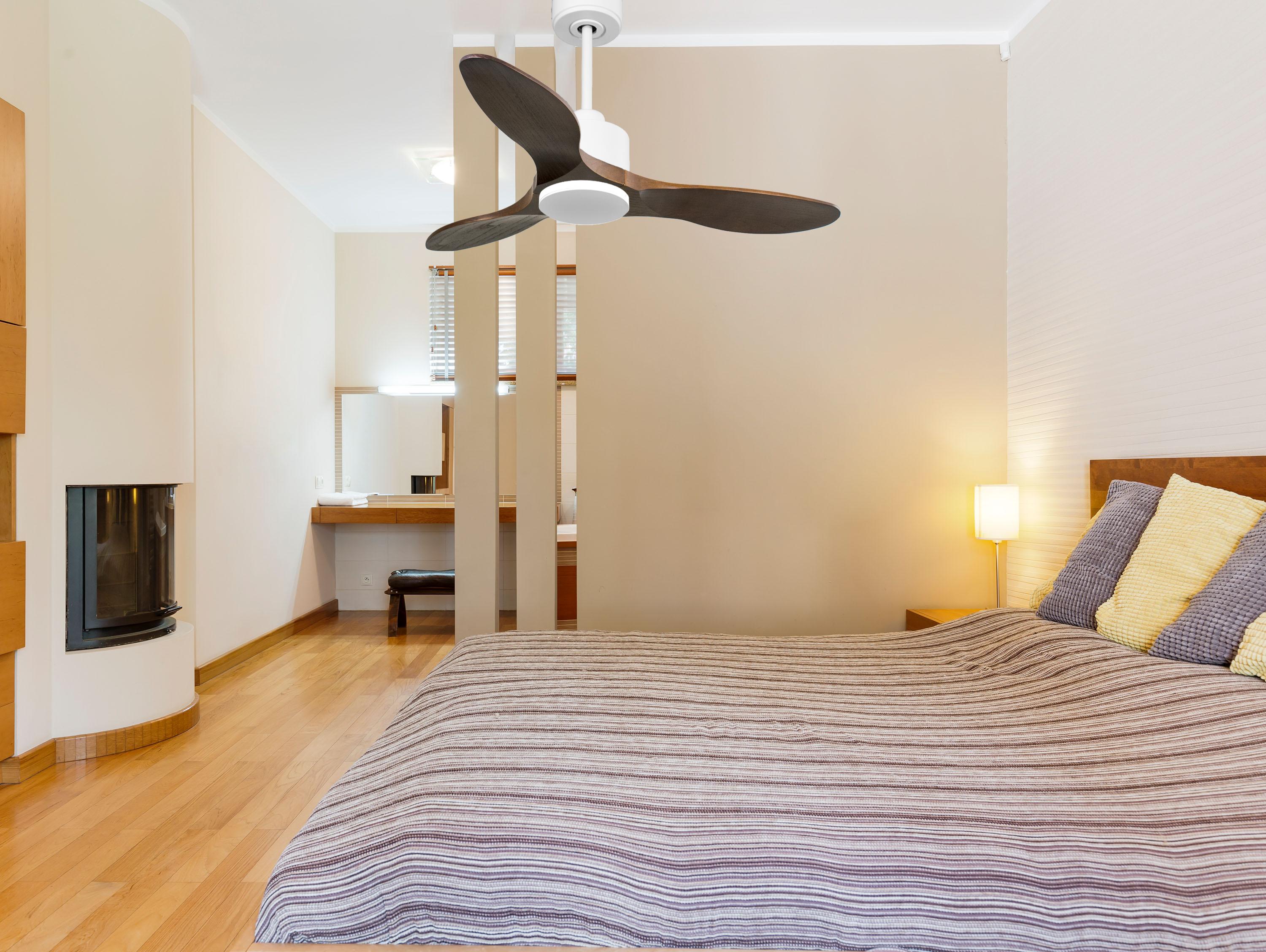 Ventilatore da soffitto Reversibile Termostato Wifi Motore CC Tetti inclinati Telecomando Hypersilence Memoria